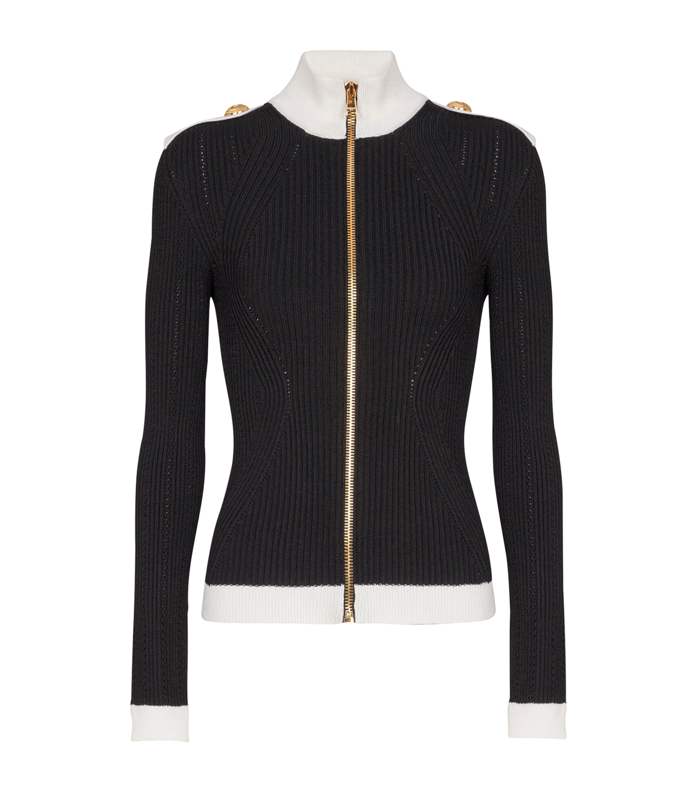 Balmain Zipped Turtleneck Knit Cardigan Clothing In Black