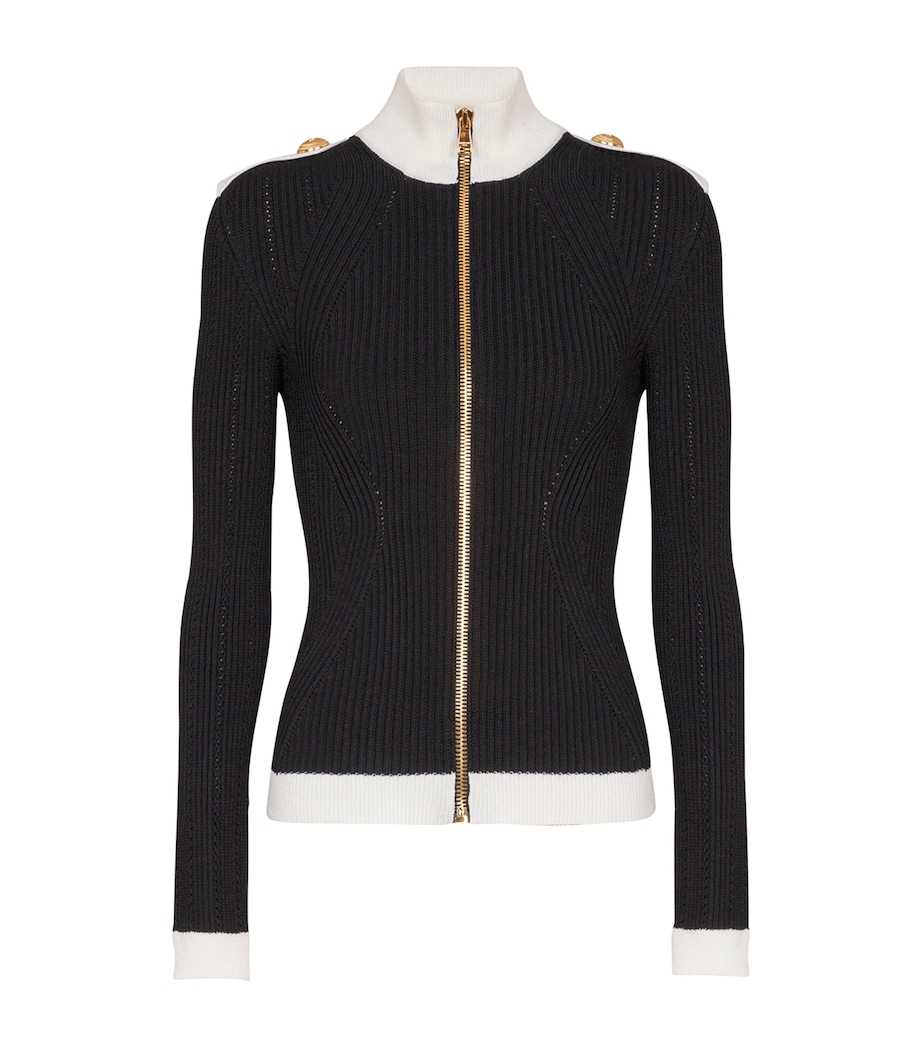 Contrast Zip-Up Cardigan EAB NOIR/BLANC Image 1
