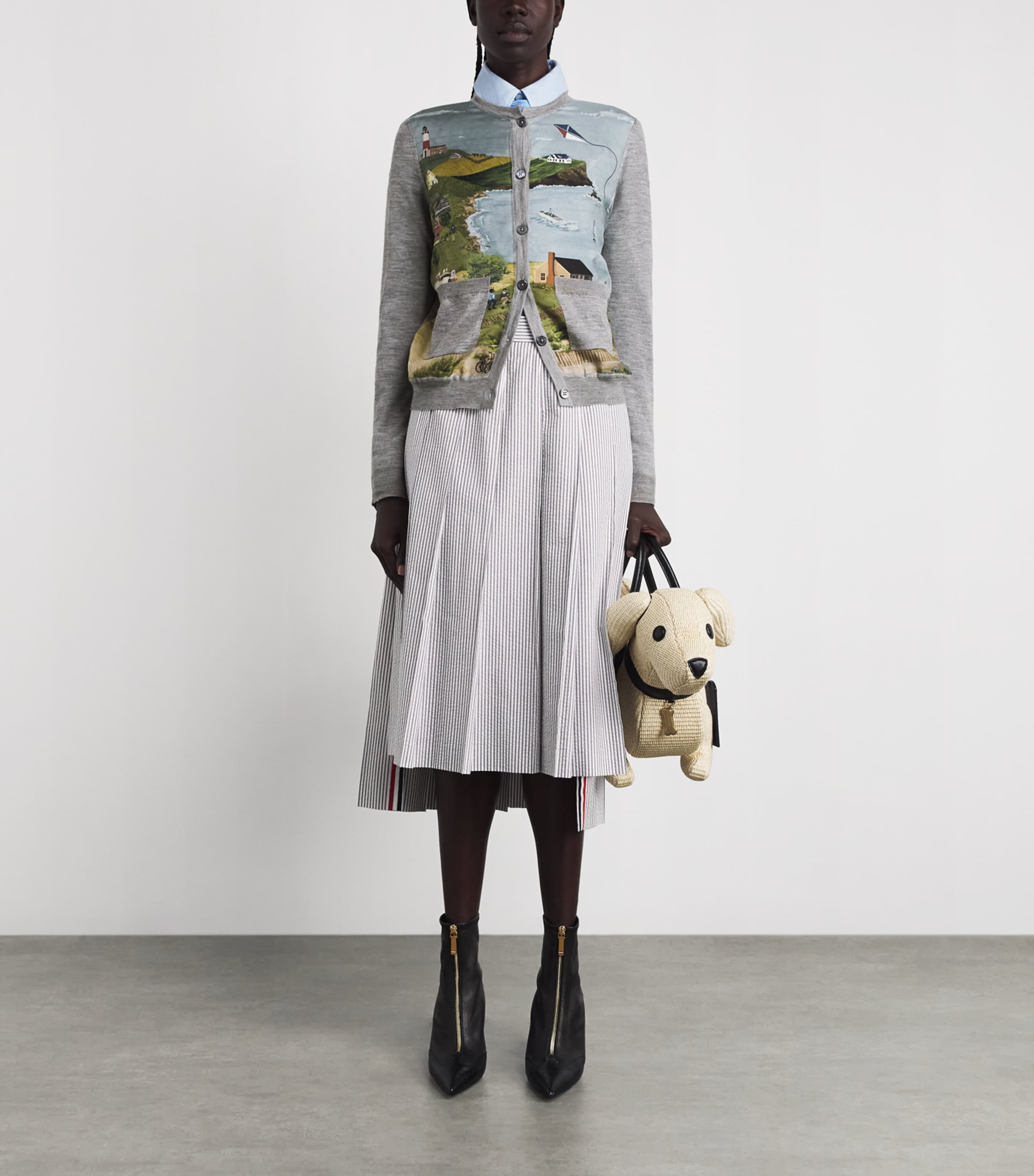 Thom Browne Womens Cashmere-Silk-Blend Nantucket Cardigan Lt Grey Image 2