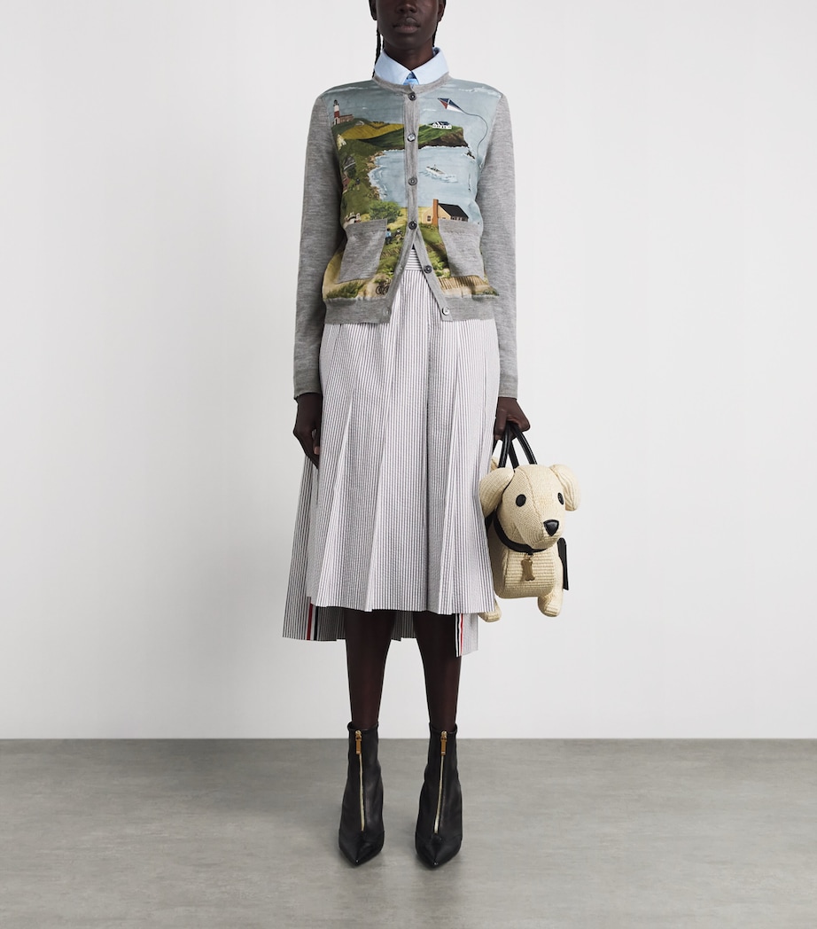 Thom Browne Womens Cashmere-Silk-Blend Nantucket Cardigan Lt Grey Image 2