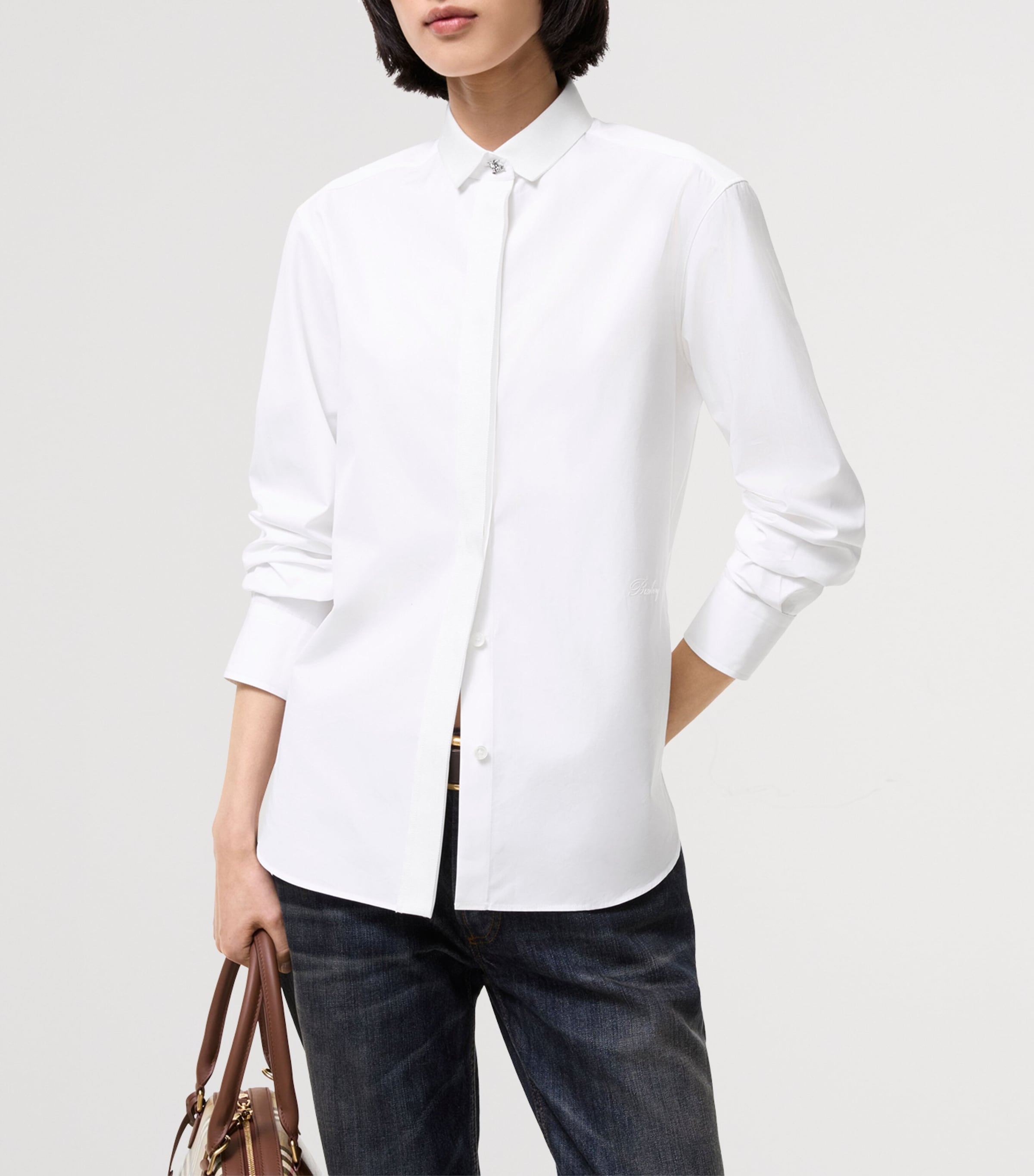Burberry Womens Cotton Grosgrain-Trim Shirt Optic White Image 2
