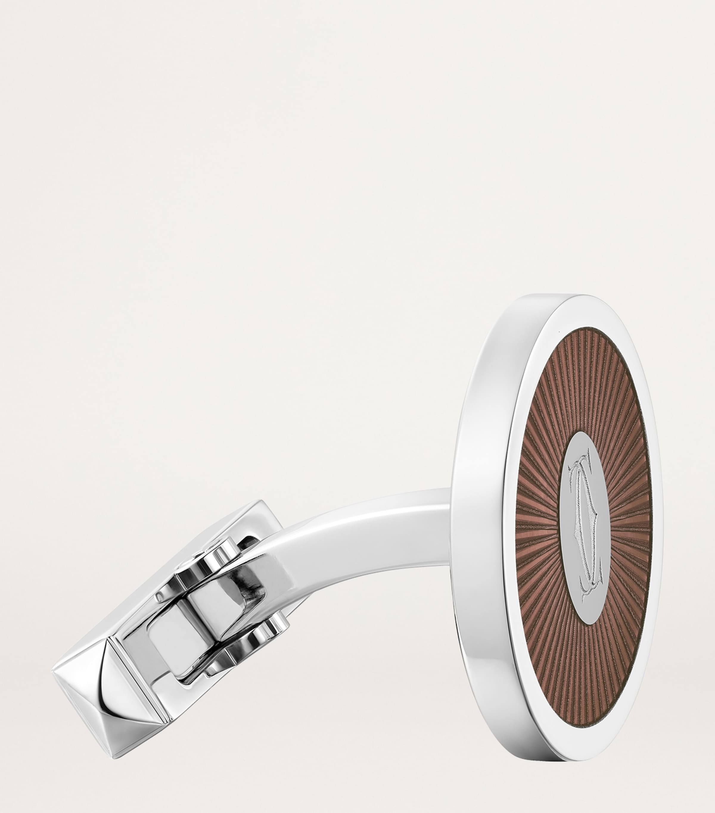 Sterling Silver and Brown Lacquer Double C de Cartier Cufflinks SILVER AND BROWN Image 4