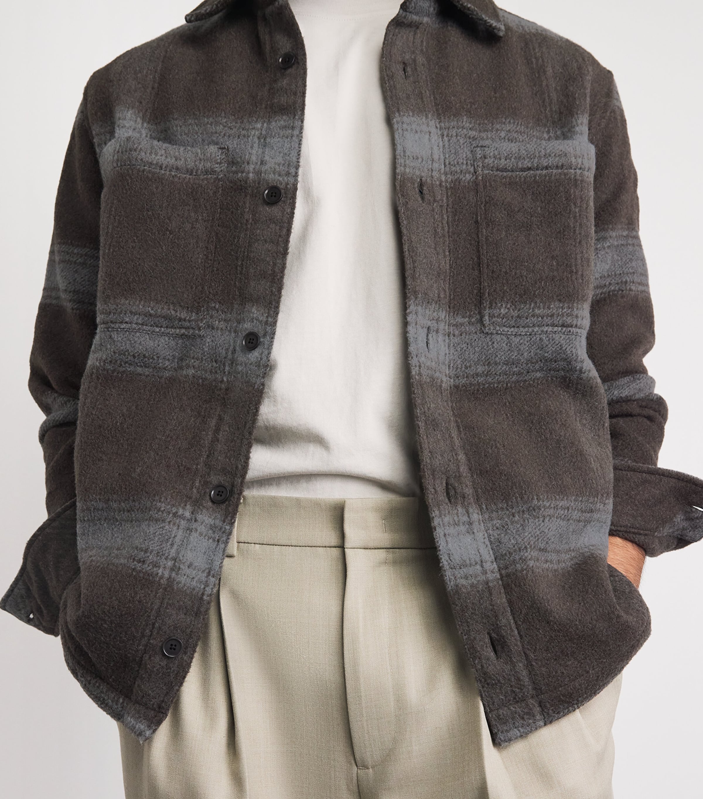 SAMSOE SAMSOE Mens Melange Flannel Overshirt Brown Melange Ch. Image 3