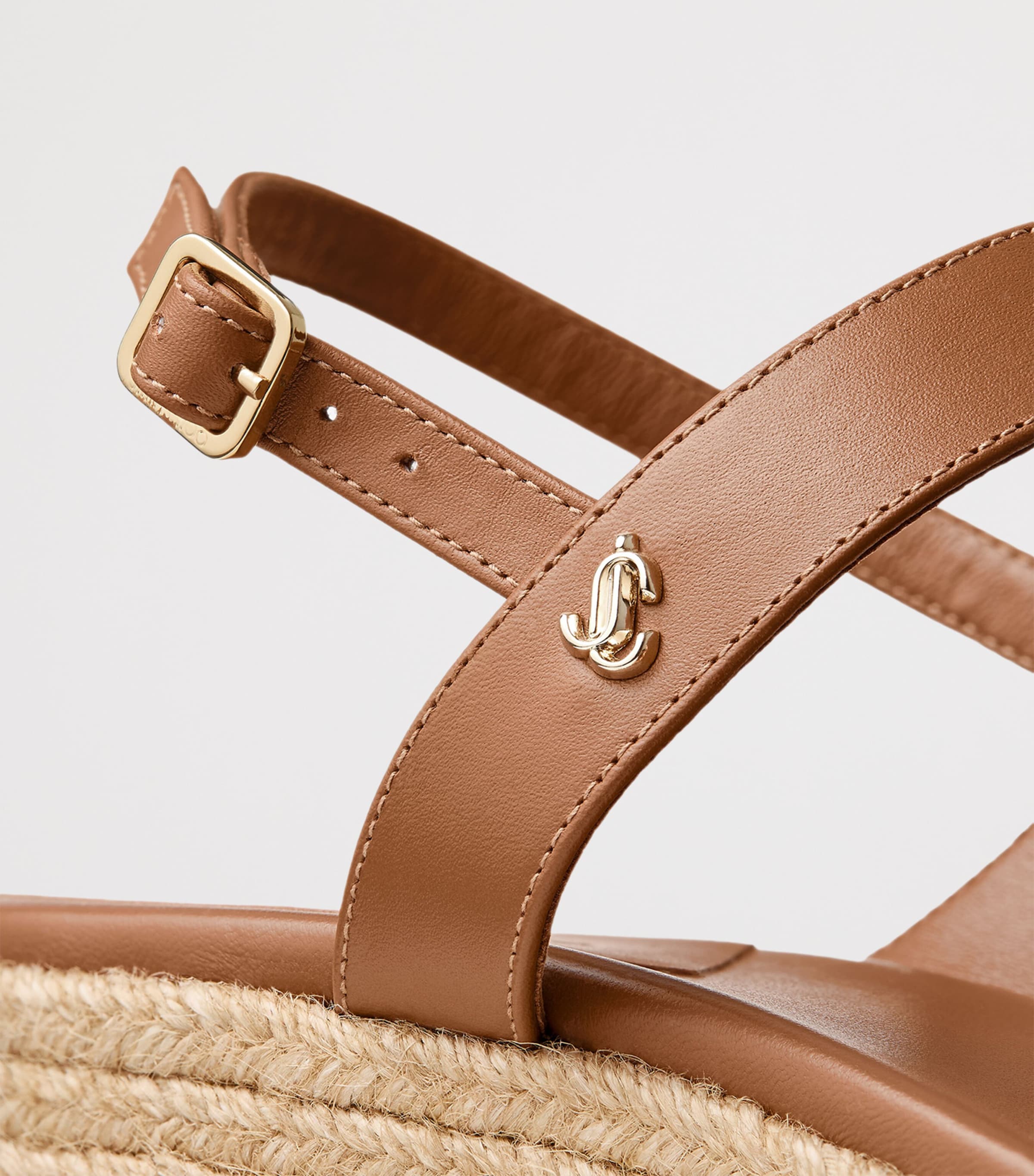 Jimmy Choo Theia 60 Leather Wedge Sandals Tan Image 3