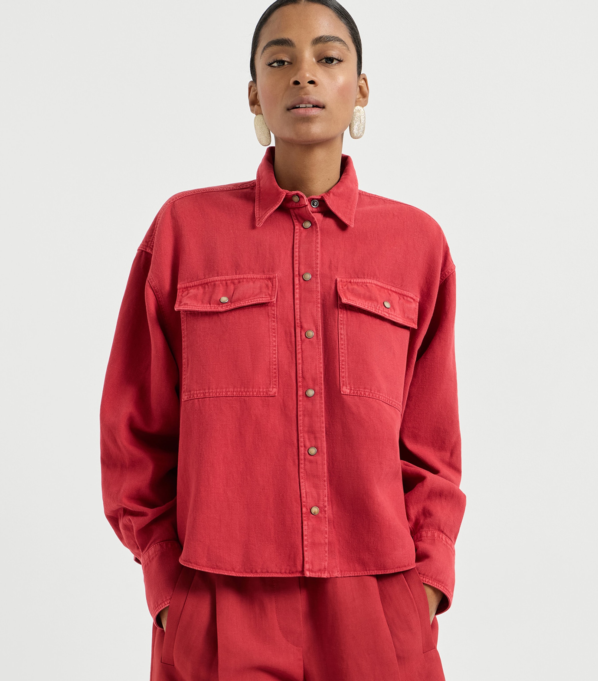Brunello Cucinelli Womens Cotton-Linen Garment-Dyed Shirt Image 3