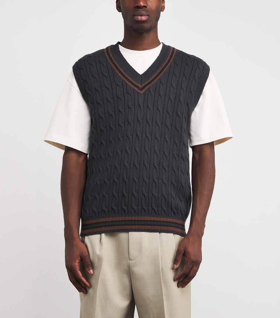 Cotton Cable-Knit Sweater Vest DKGRY Image 3