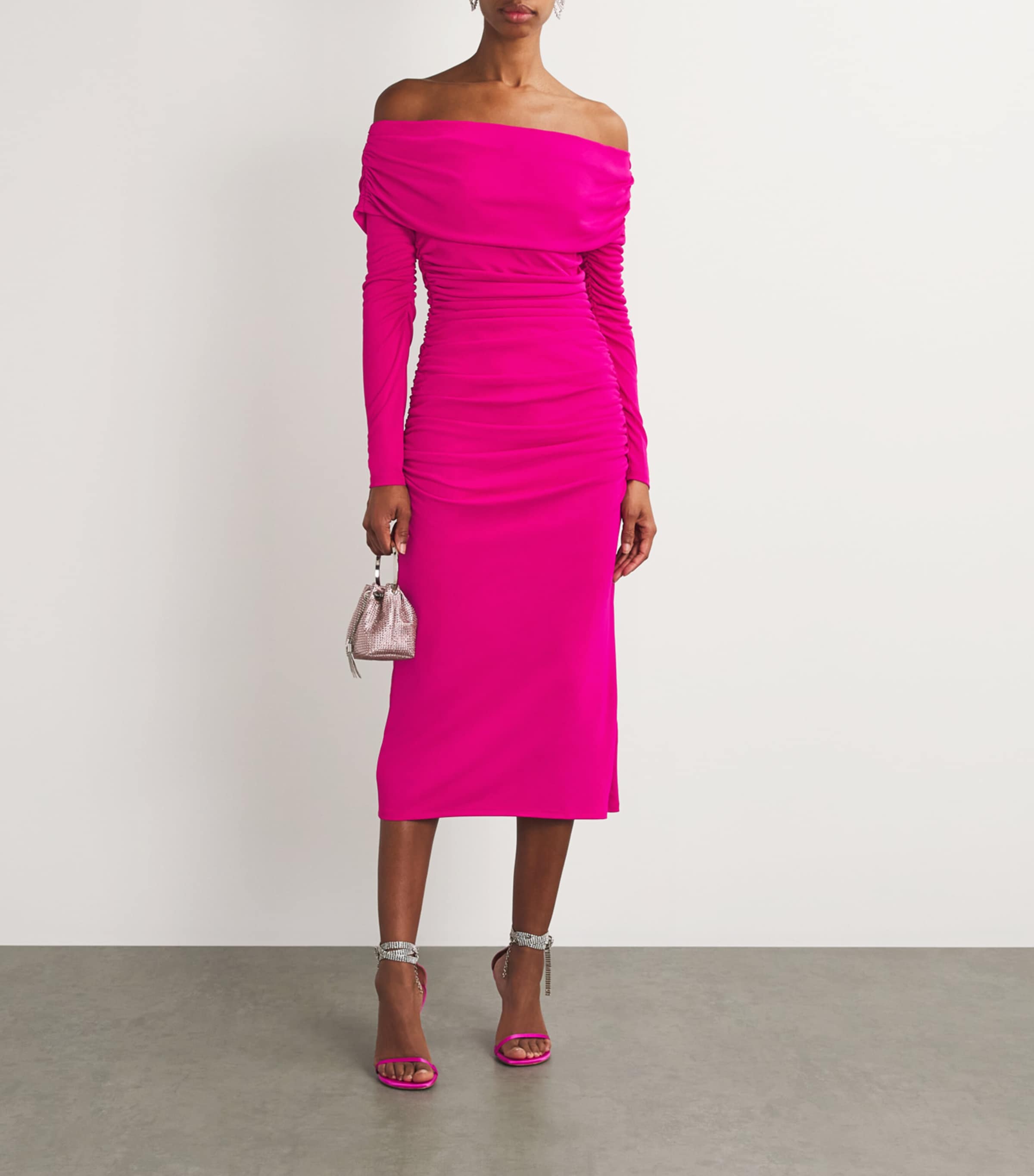 Carolina Herrera Womens Off-The-Shoulder Ruched Midi Dress Berry Image 2