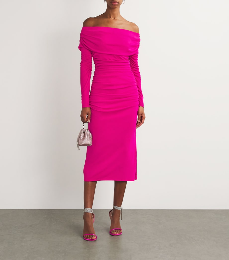 Carolina Herrera Womens Off-The-Shoulder Ruched Midi Dress Berry Image 2