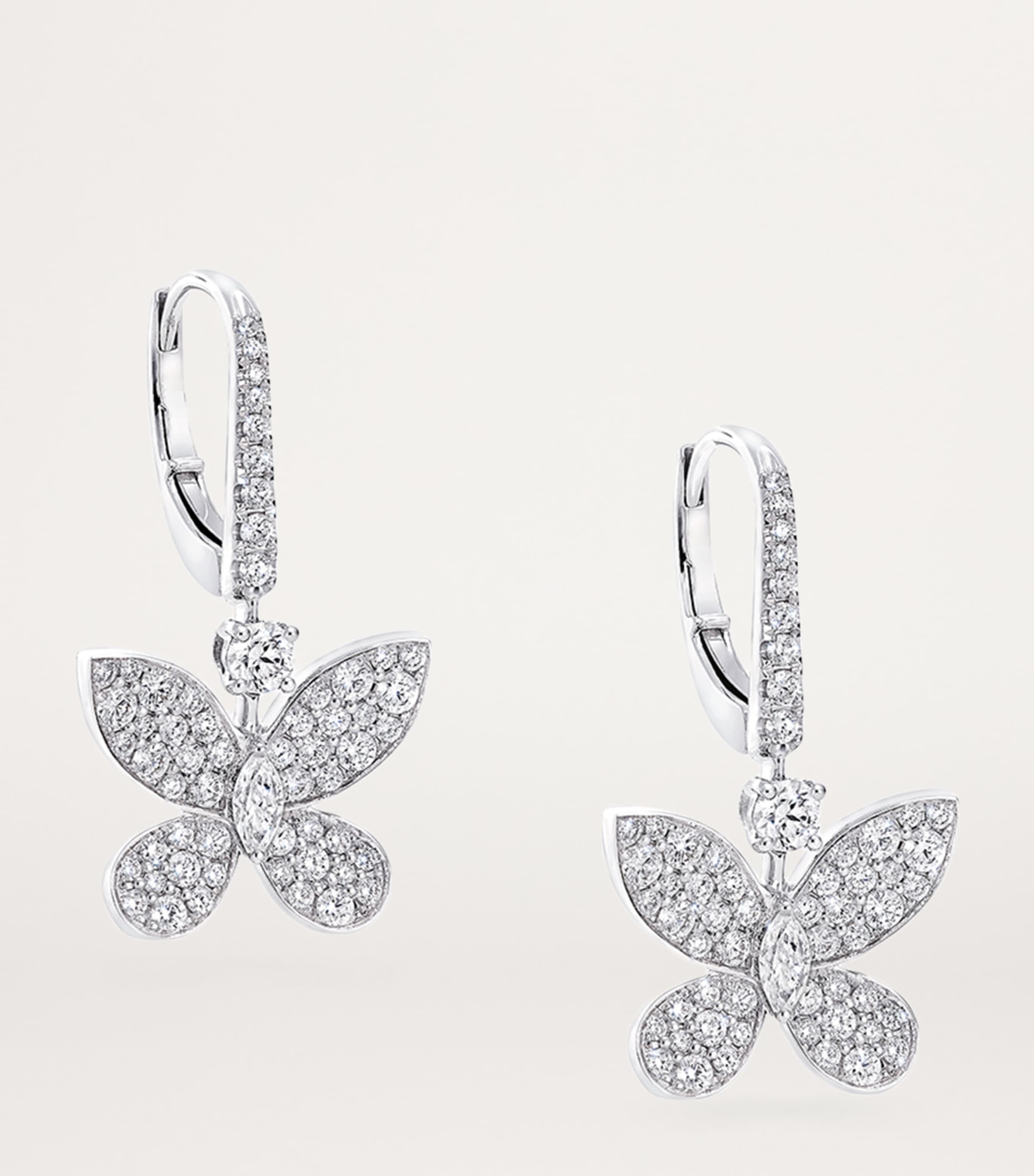 White Gold and Diamond Butterfly Mini Drop Earrings WHITE GOLD Image 2