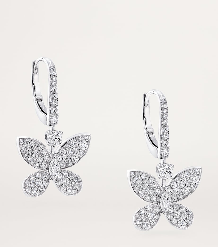 White Gold and Diamond Butterfly Mini Drop Earrings WHITE GOLD Image 2