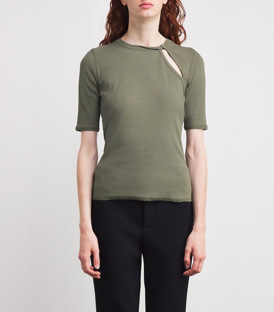 Ribbed Cut-Out T-Shirt KAKI Image 3