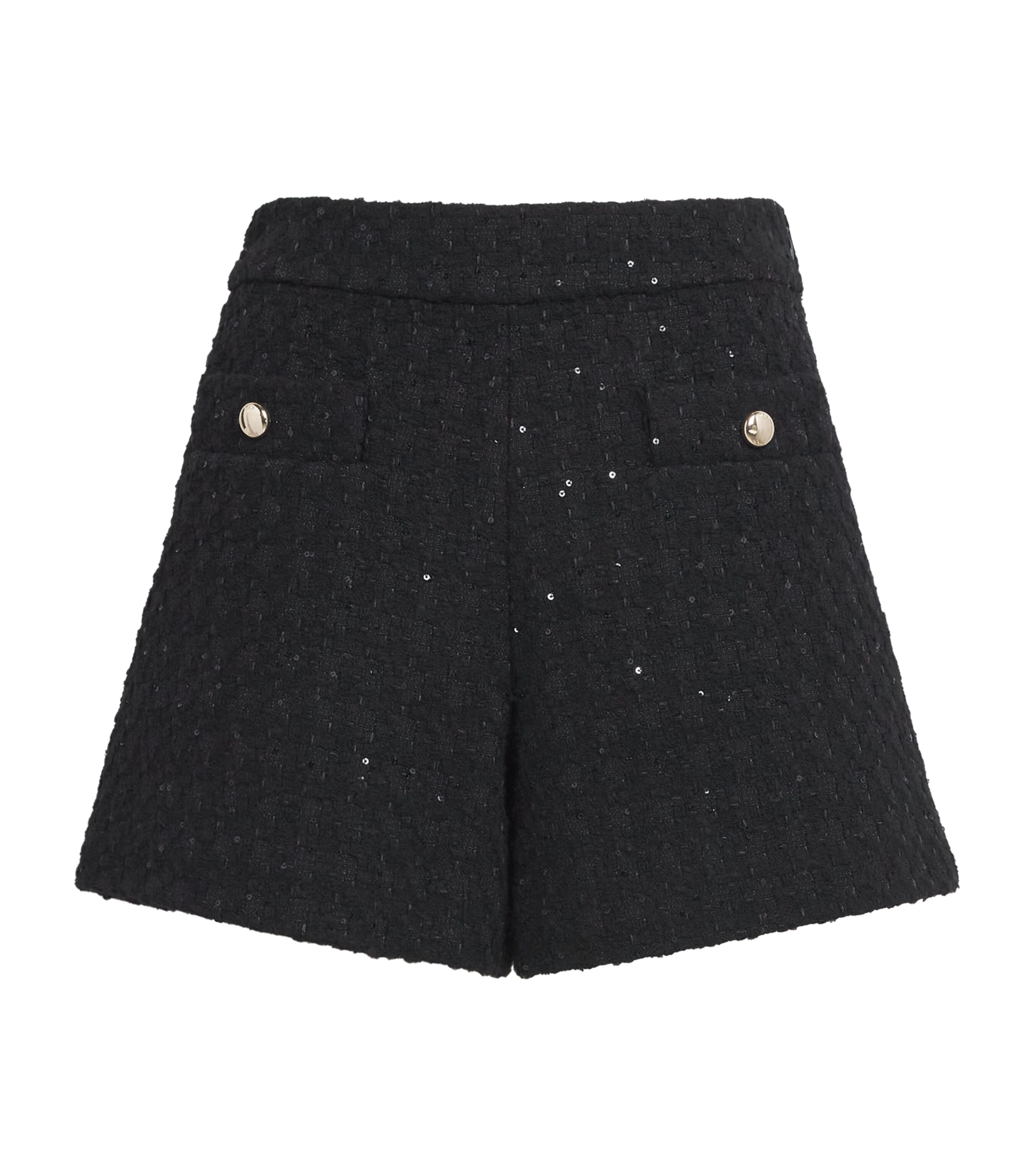 Sequinned-Embellished Tweed Shorts BLACK Image 1