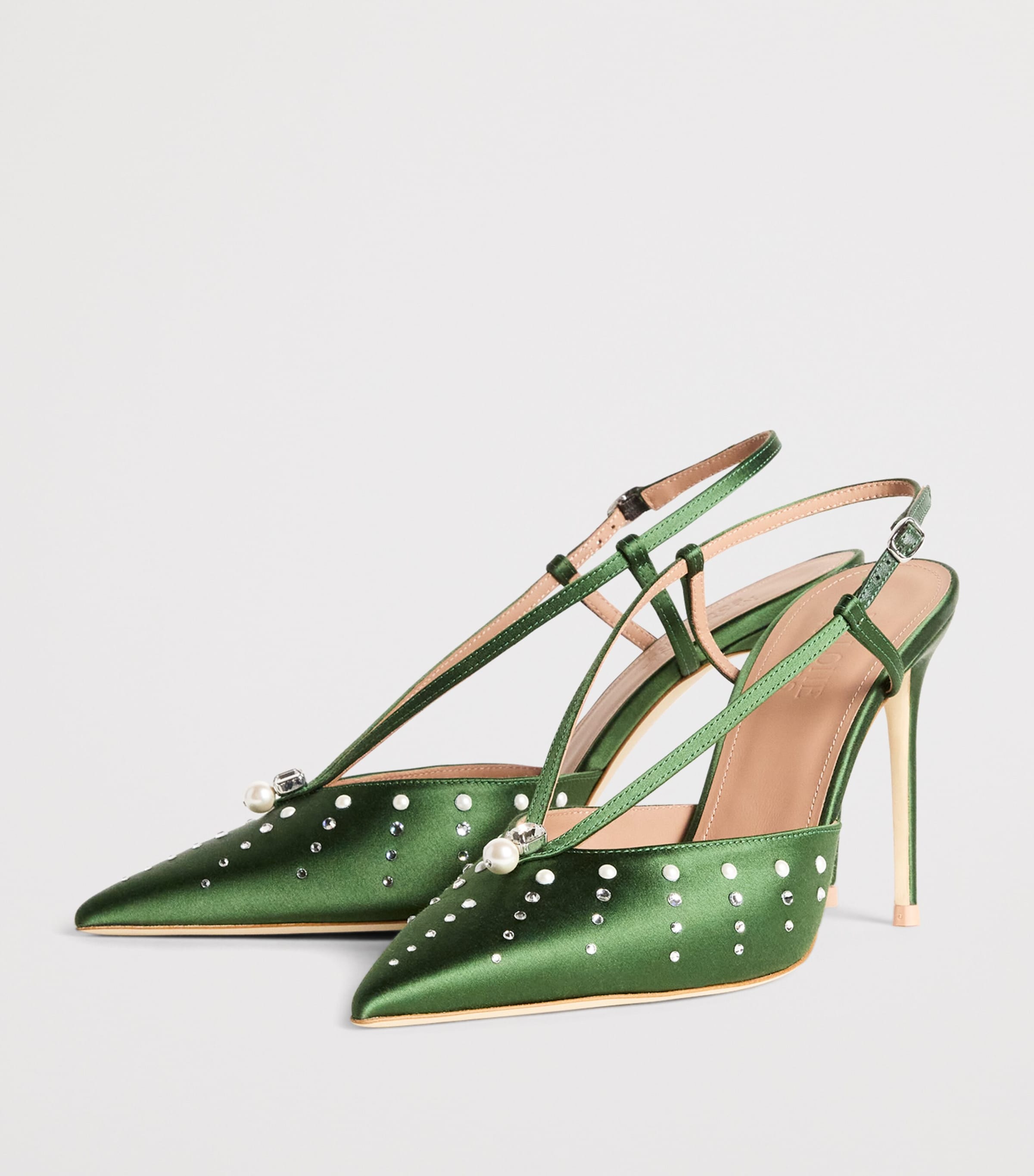 Satin Moore Slingback Pumps 90 HARRODS GREEN Image 3