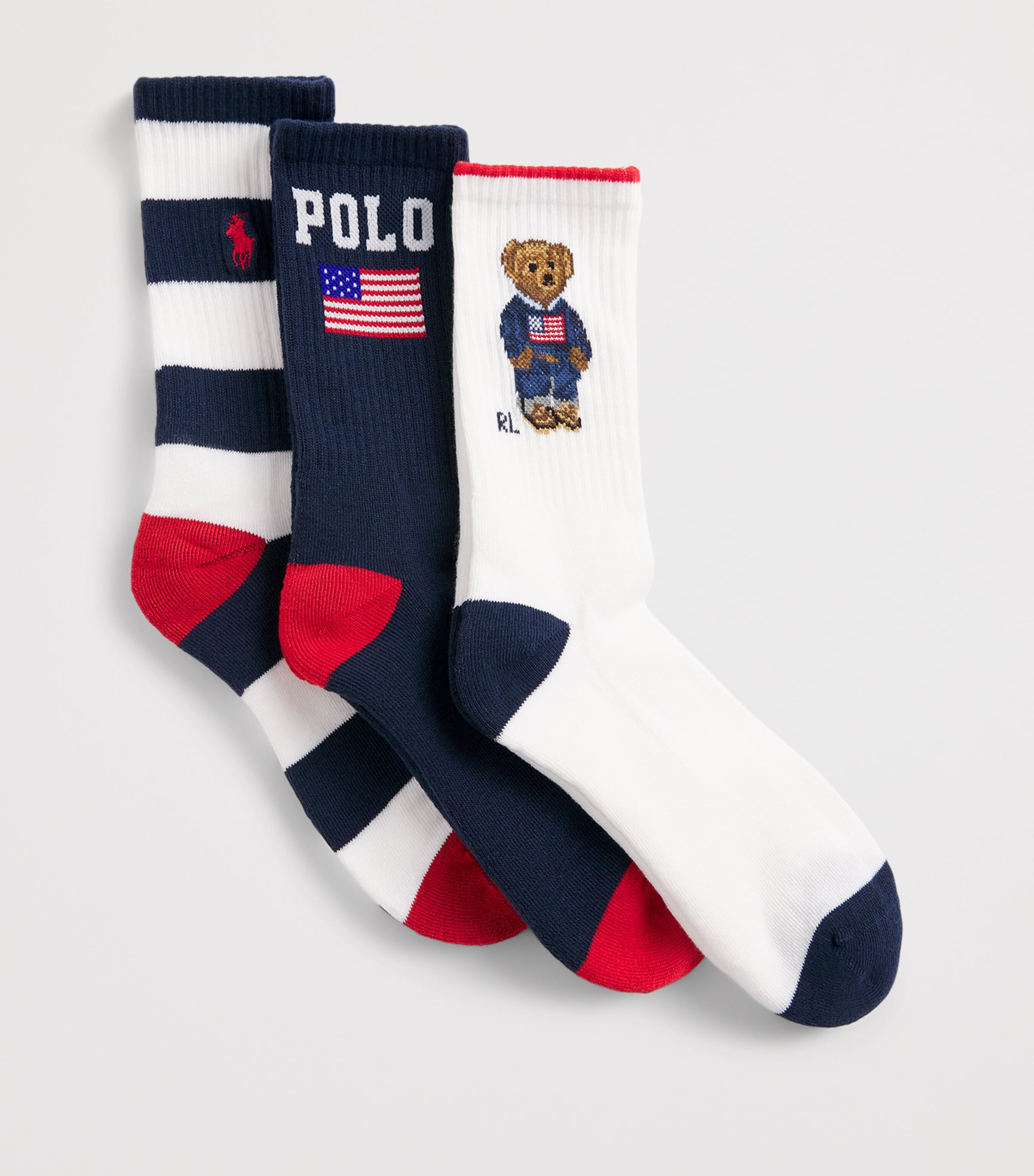 Ralph Lauren Kids Crew Socks (Pack of 3) Whit/nv/rd Image 2