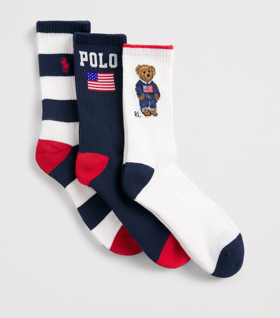 Ralph Lauren Kids Crew Socks (Pack of 3) Whit/nv/rd Image 2