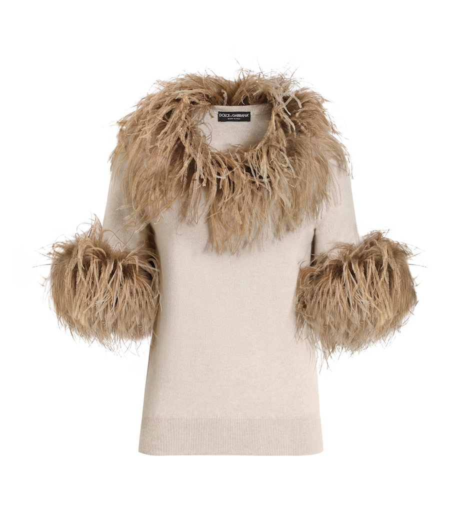 Dolce&Gabbana Womens Cashmere Feather-Trim Sweater Medi Image 1