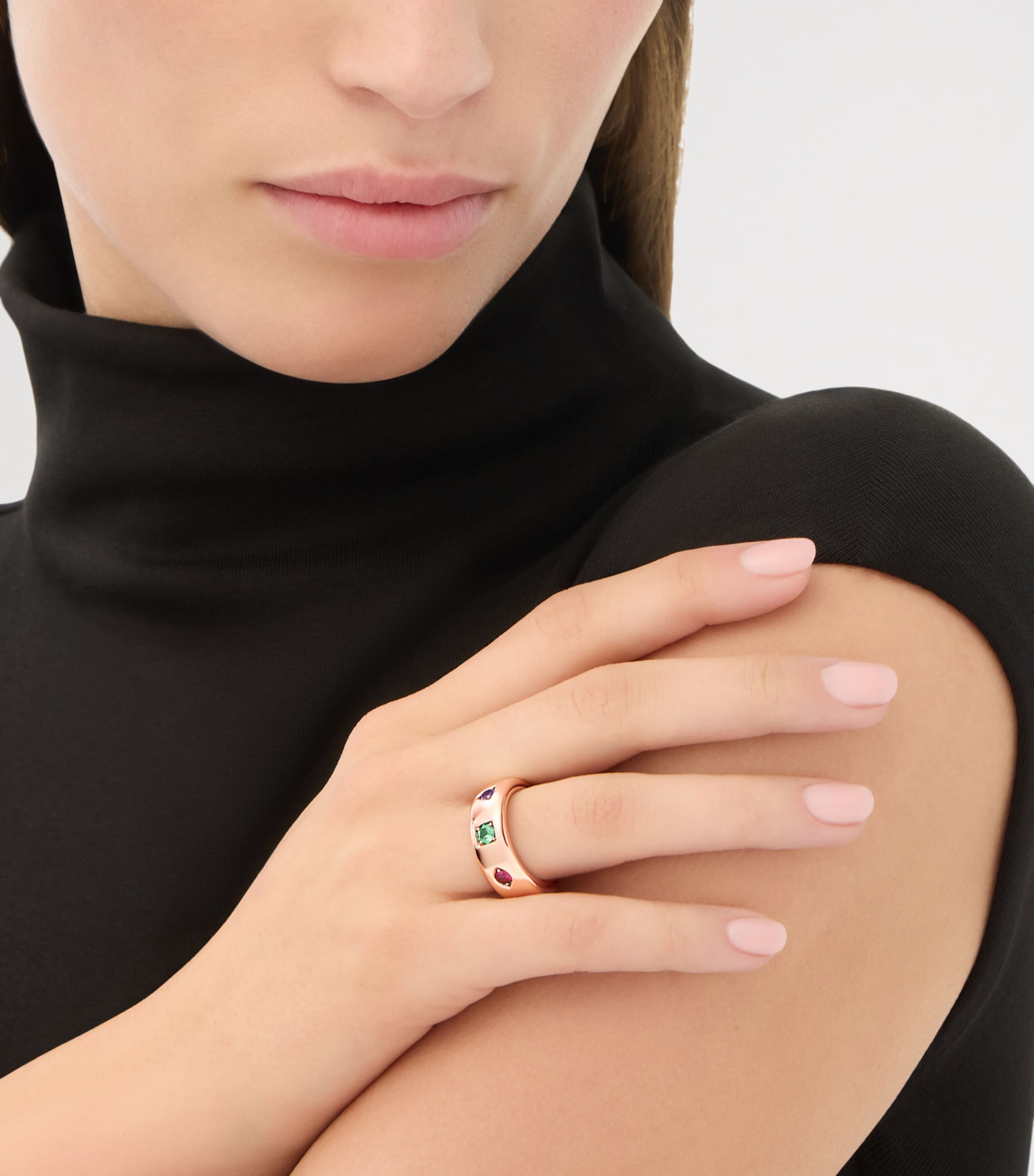 Pomellato Rose Gold and Mixed Stone Slim Iconica Ring Image 2
