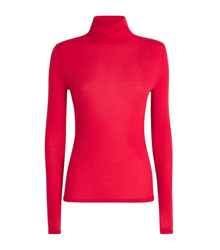 Cotton Sheer High-Neck Top TRUE SCARLET RED Image 1