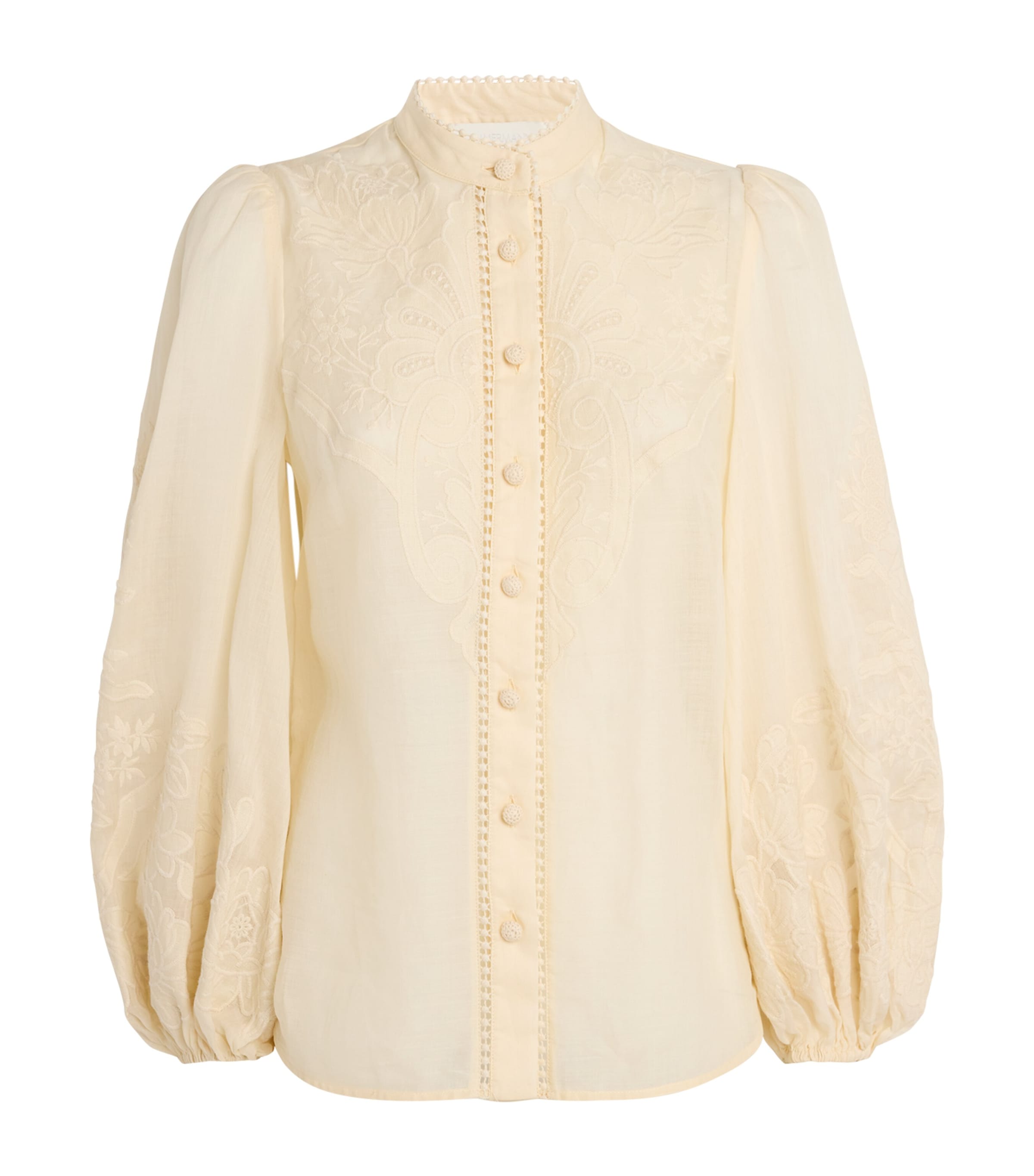 Shop Zimmermann Linen Embroidered Ottie Blouse In Ivory