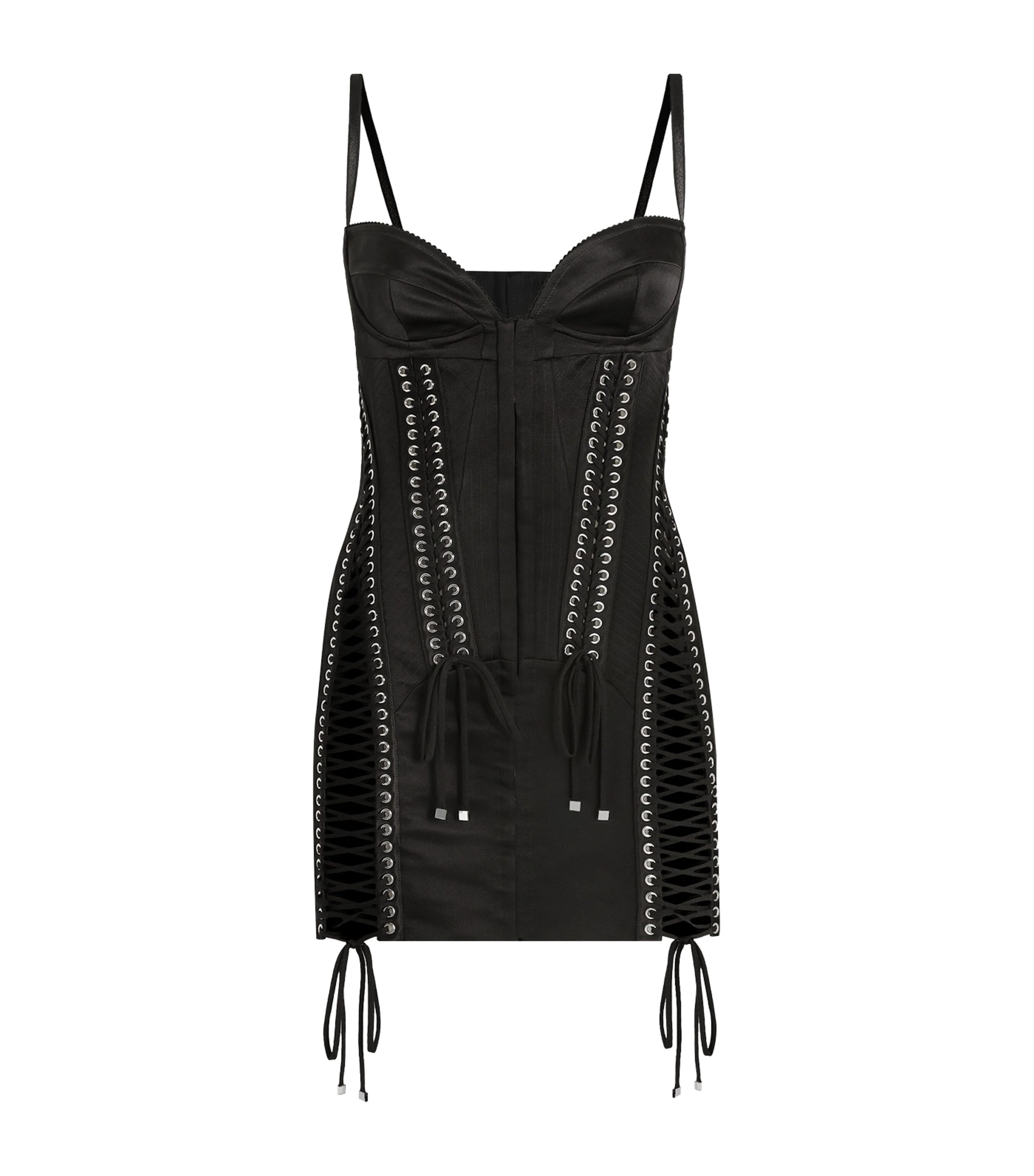 Dolce&Gabbana Womens Silk Lace-Tied Mini Dress Black Image 1