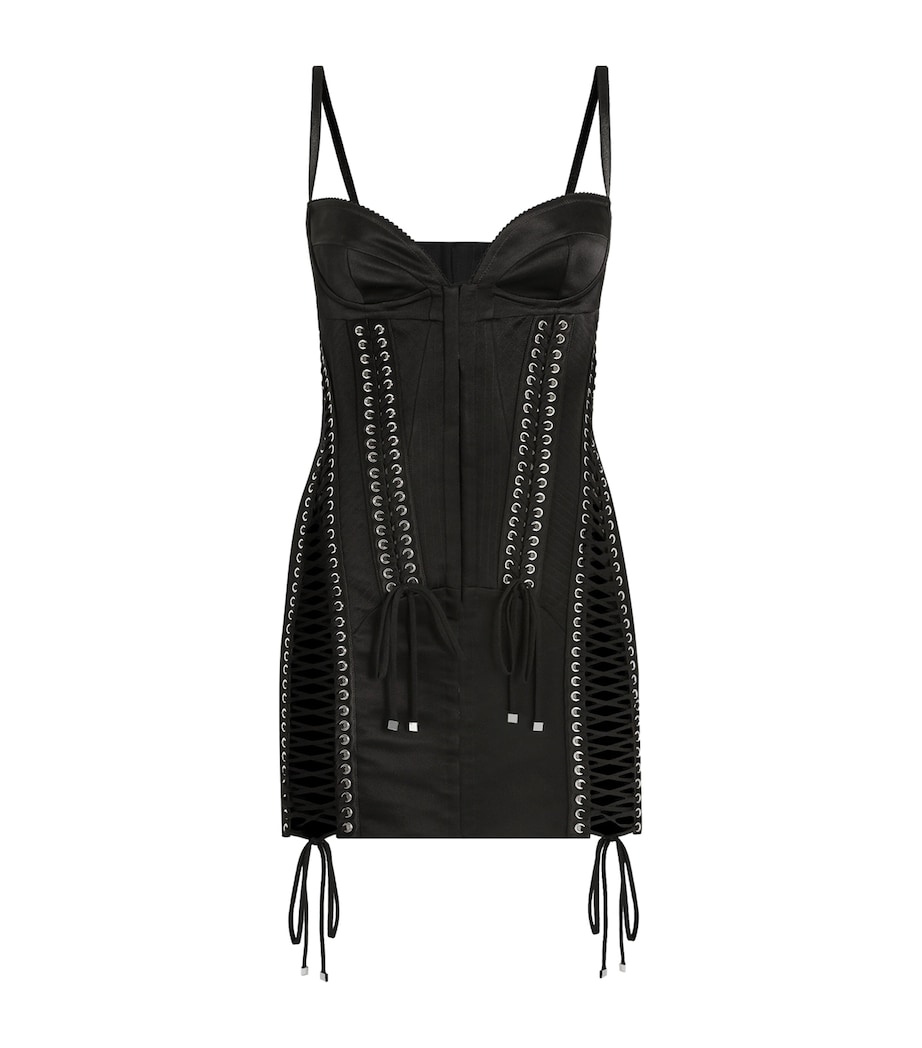 Dolce&Gabbana Womens Silk Lace-Tied Mini Dress Black Image 1