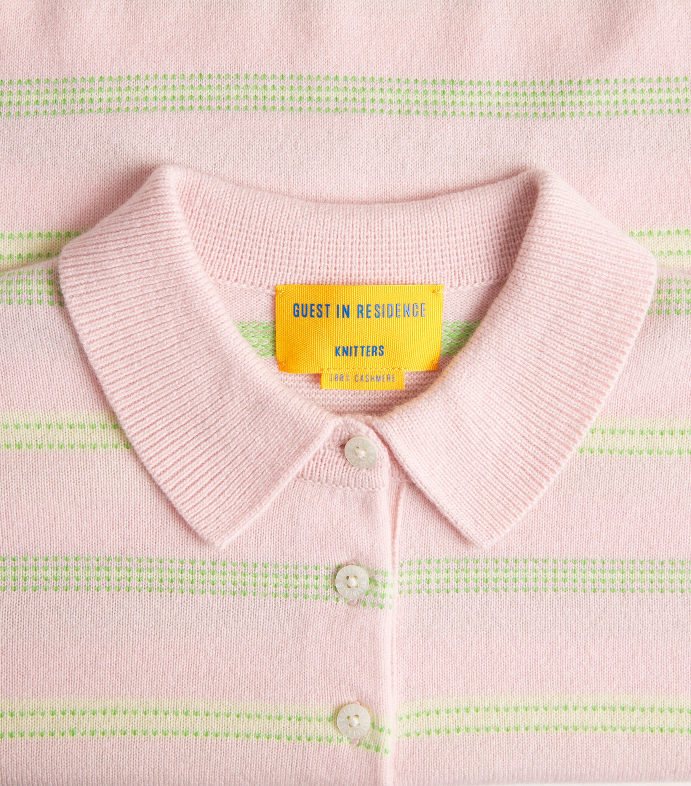 Guest In Residence Womens Cashmere Collegiate Stripe Polo Sweater Pwpnkco Pwdr Pnk Cmb Image 2