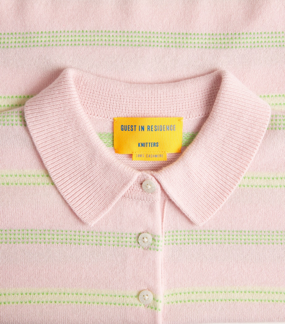Guest In Residence Womens Cashmere Collegiate Stripe Polo Sweater Pwpnkco Pwdr Pnk Cmb Image 2