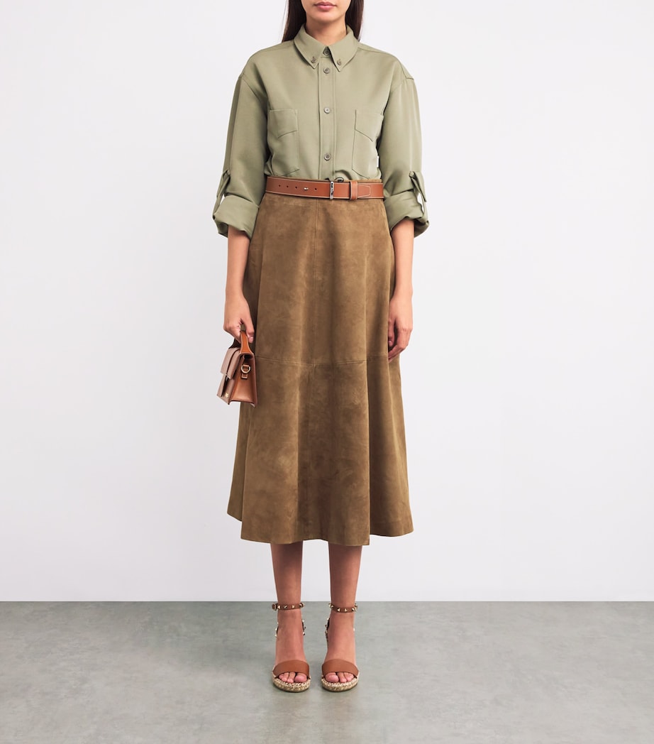 Leather Rockstud Espadrille Wedges 105 MID BROWN Image 5