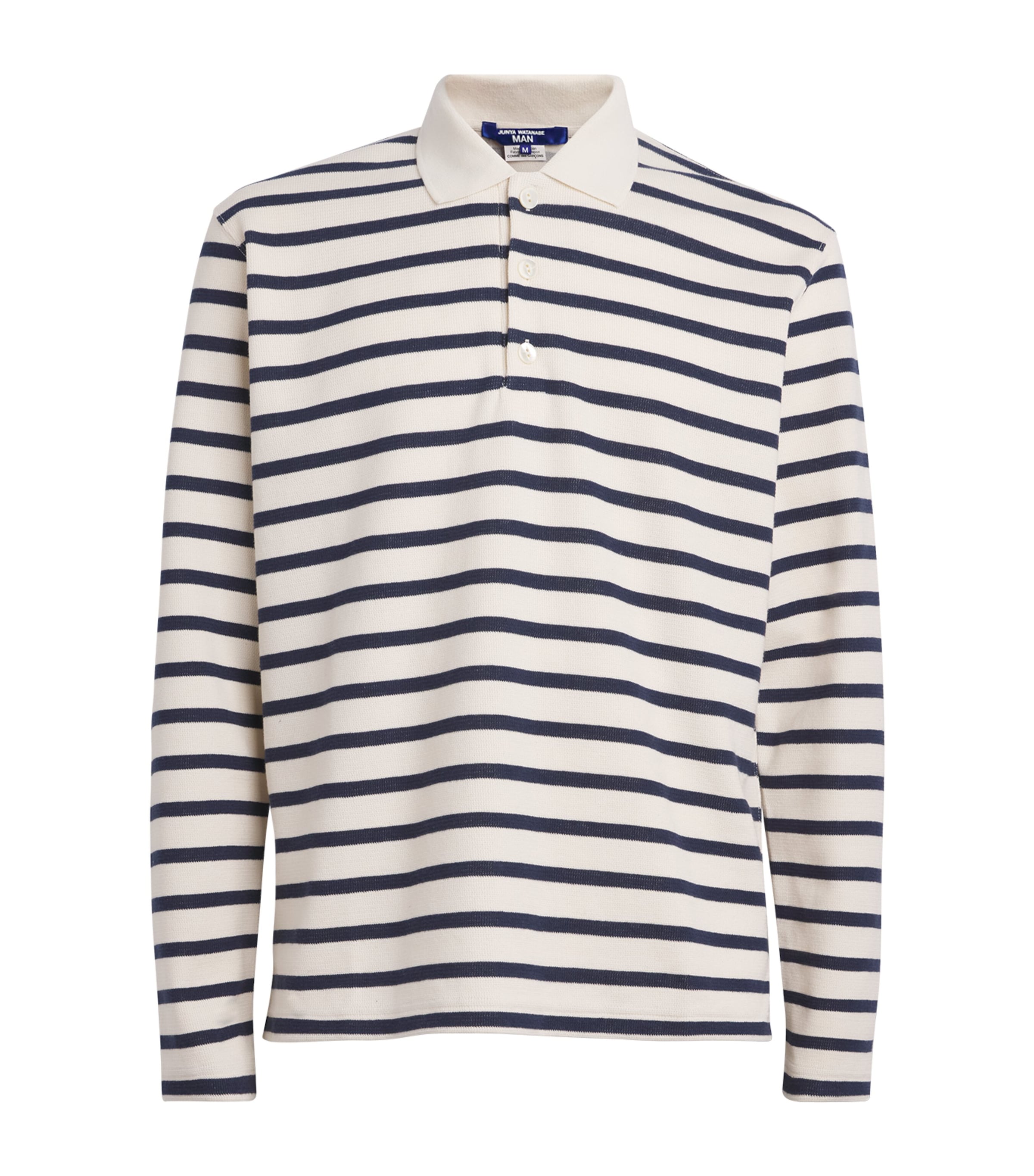 Junya Watanabe MAN Mens Cotton Stripe Polo Shirt Ntrl/navy Image 1