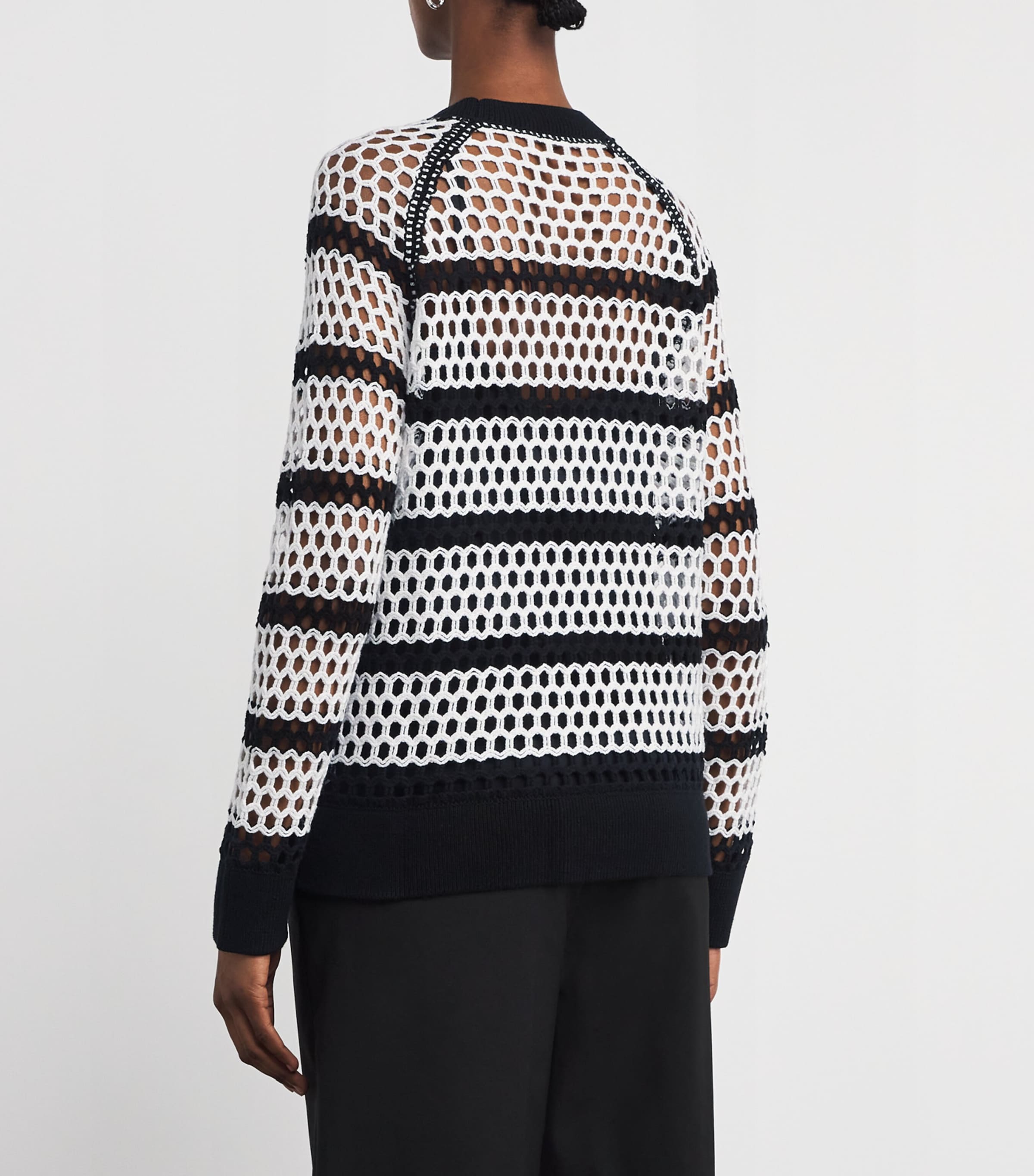 Cotton Open-Knit Sweater WHITE BLACK Image 4