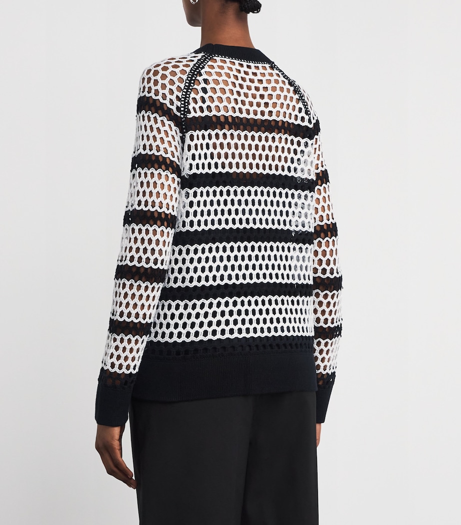 Cotton Open-Knit Sweater WHITE BLACK Image 4