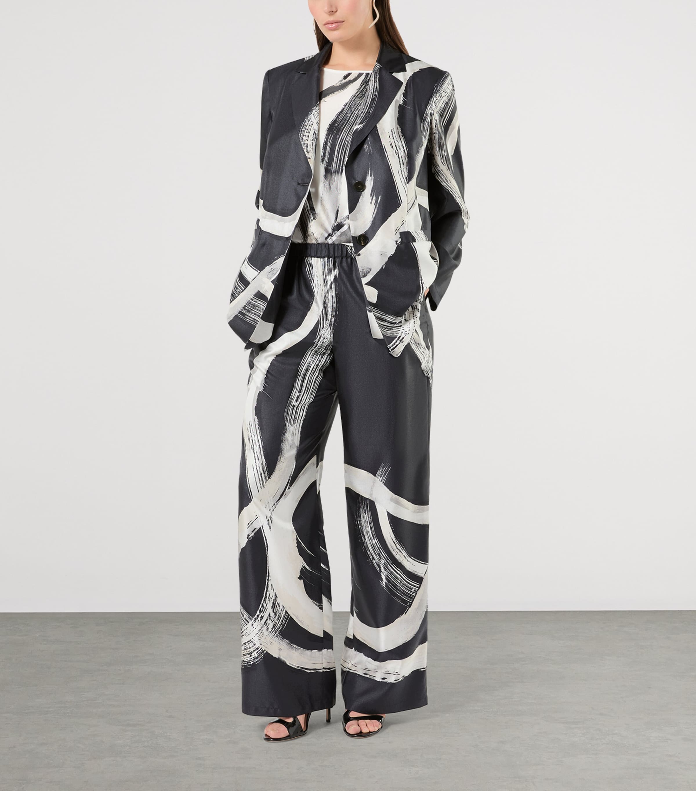 Marina Rinaldi Womens Silk Printed Trousers Black White Image 2
