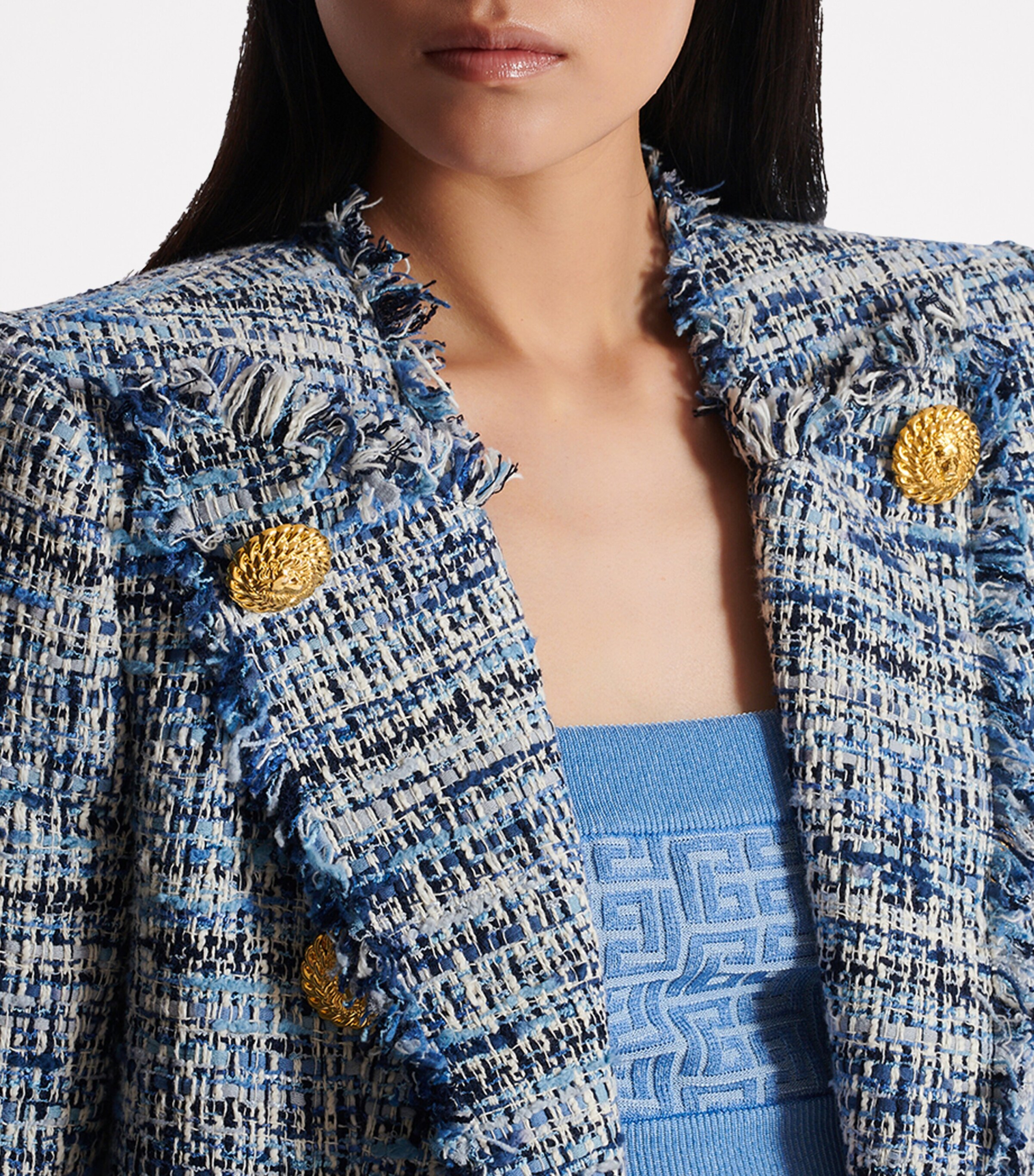 Tweed Button-Detail Jacket 6FC BLEU JEAN CLAIR Image 4