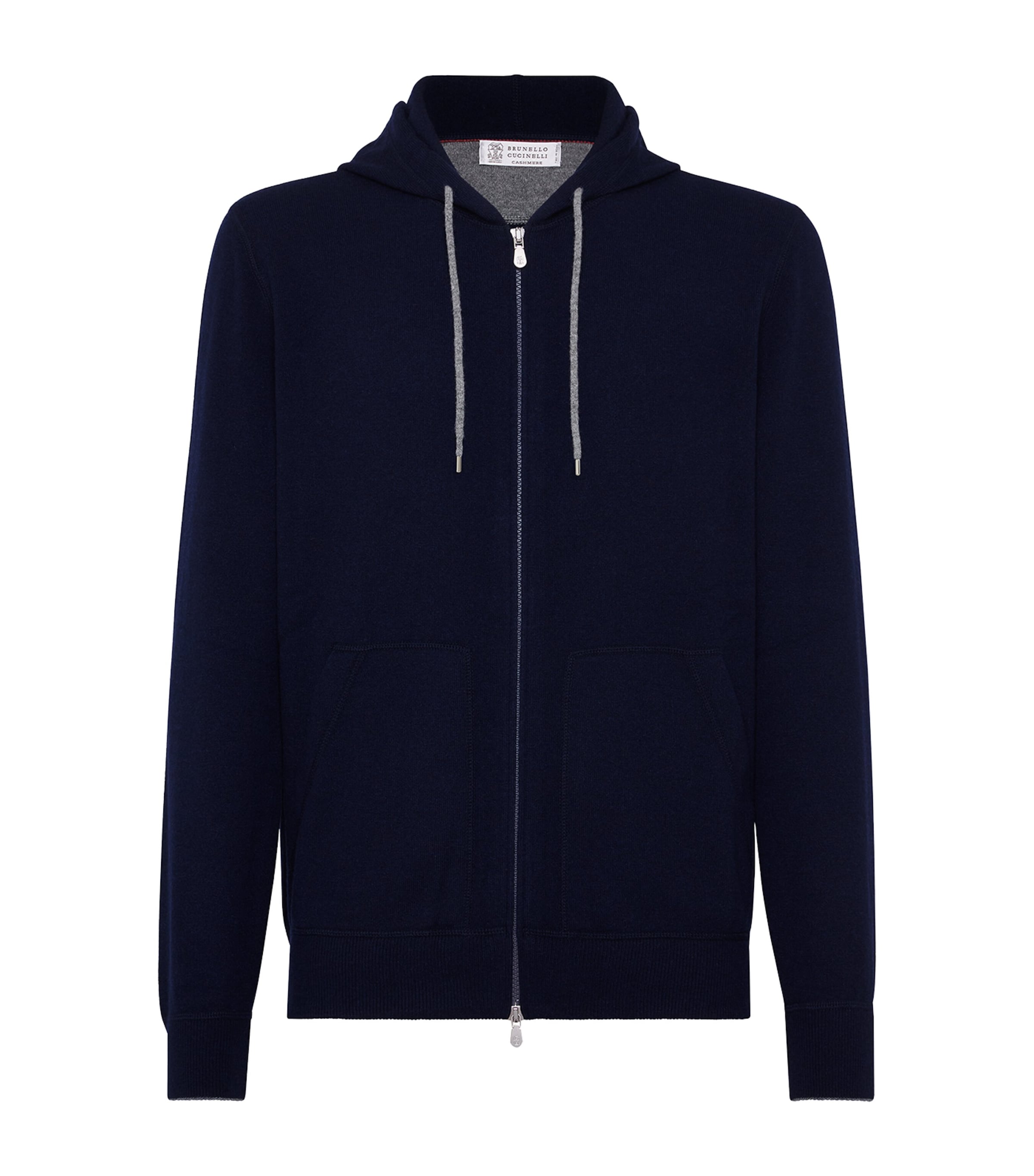 Brunello Cucinelli Hooded Crewneck Sweater Front Pockets In Blue