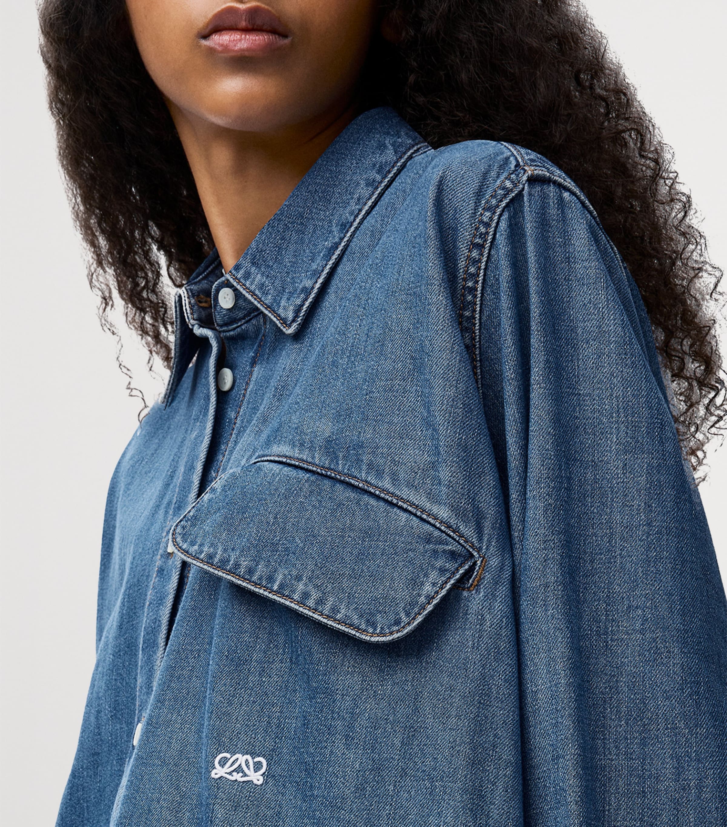 Drawstring-Hem Denim Shirt LIGHT BLUE Image 5