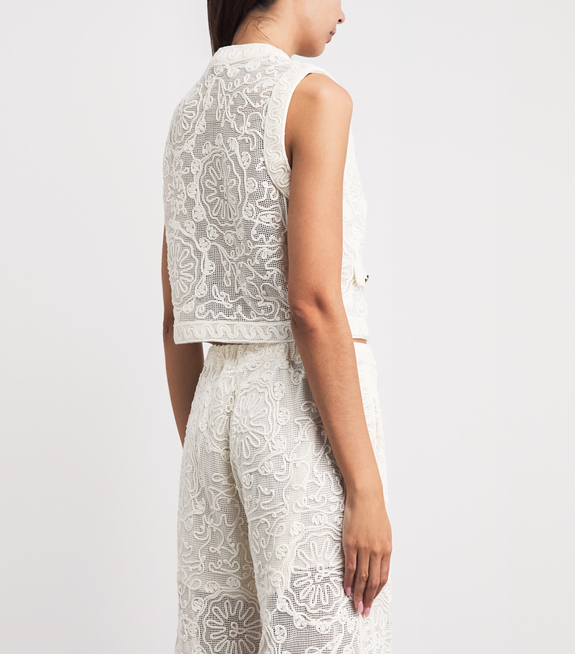 Maje Womens Guipure Lace Waistcoat Ecru Image 5