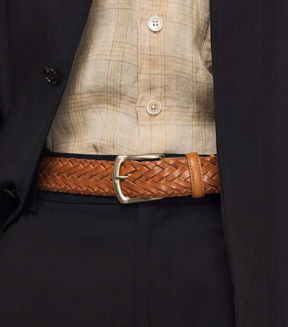 Elliot Rhodes Leather Braided Belt Tan Image 4