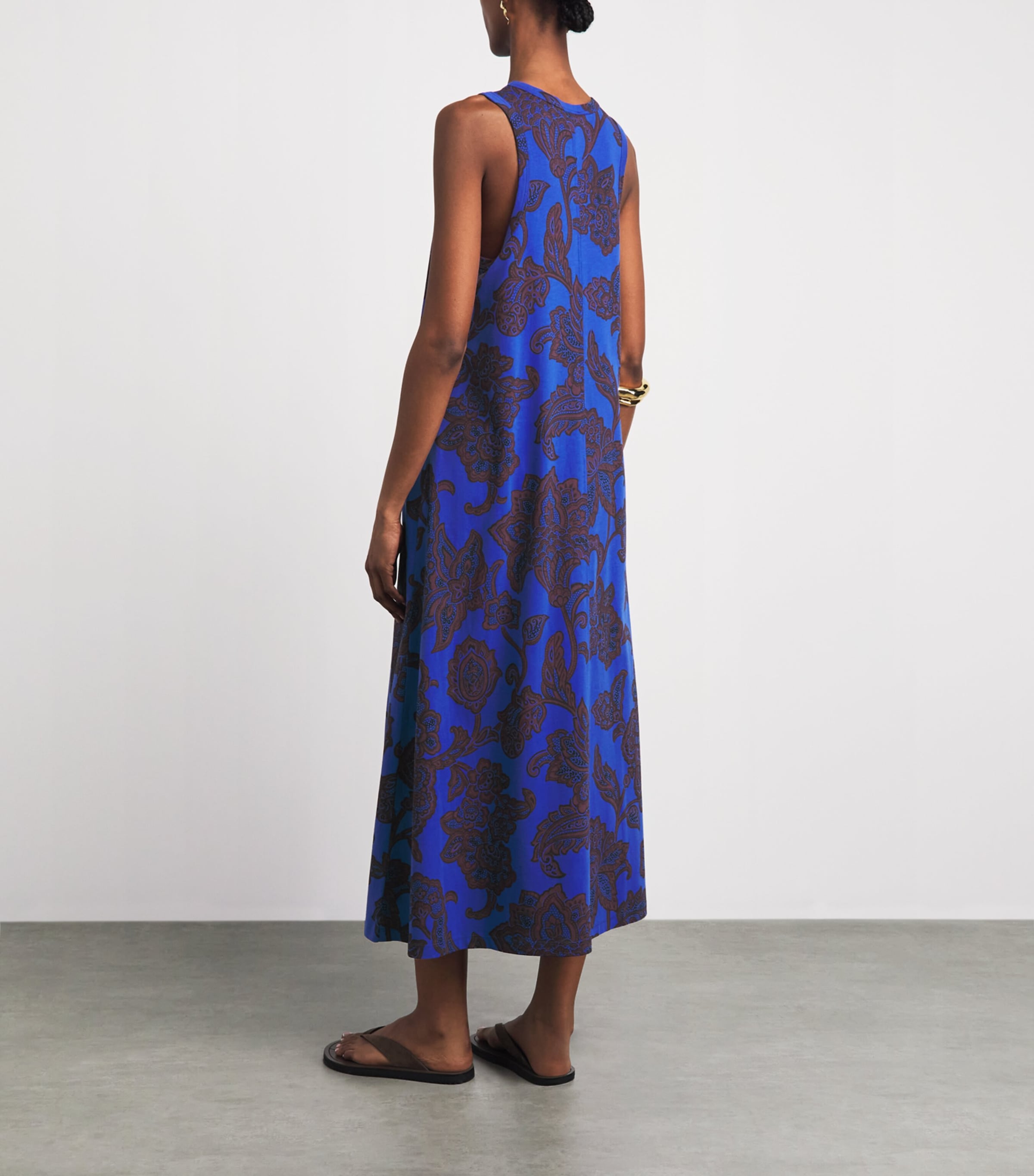 ME+EM Womens Organic Cotton Floral Swing Maxi Dress Blue Multi Image 4