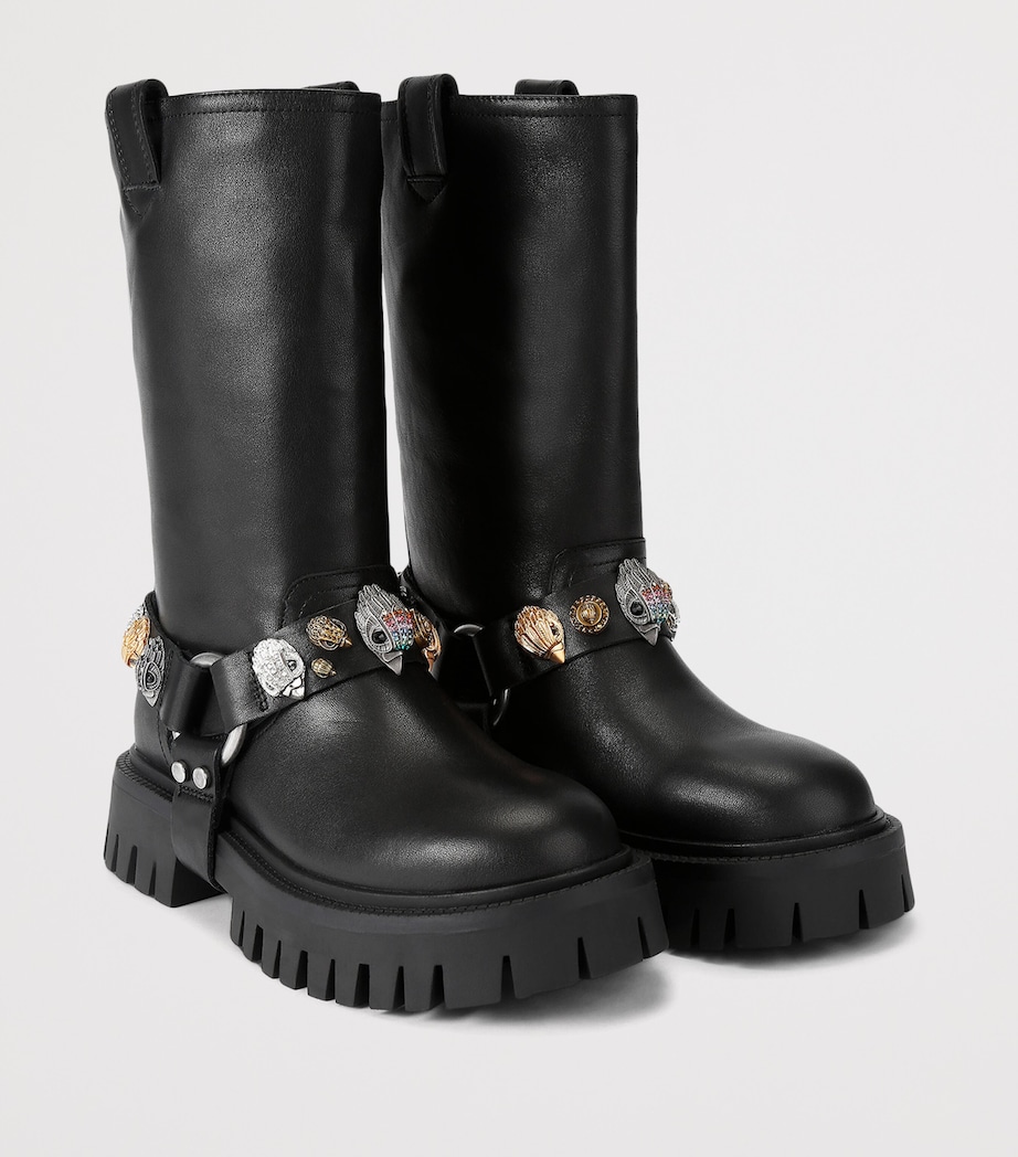 Kurt Geiger London Leather Eagle Harness Biker Boots Black Image 2