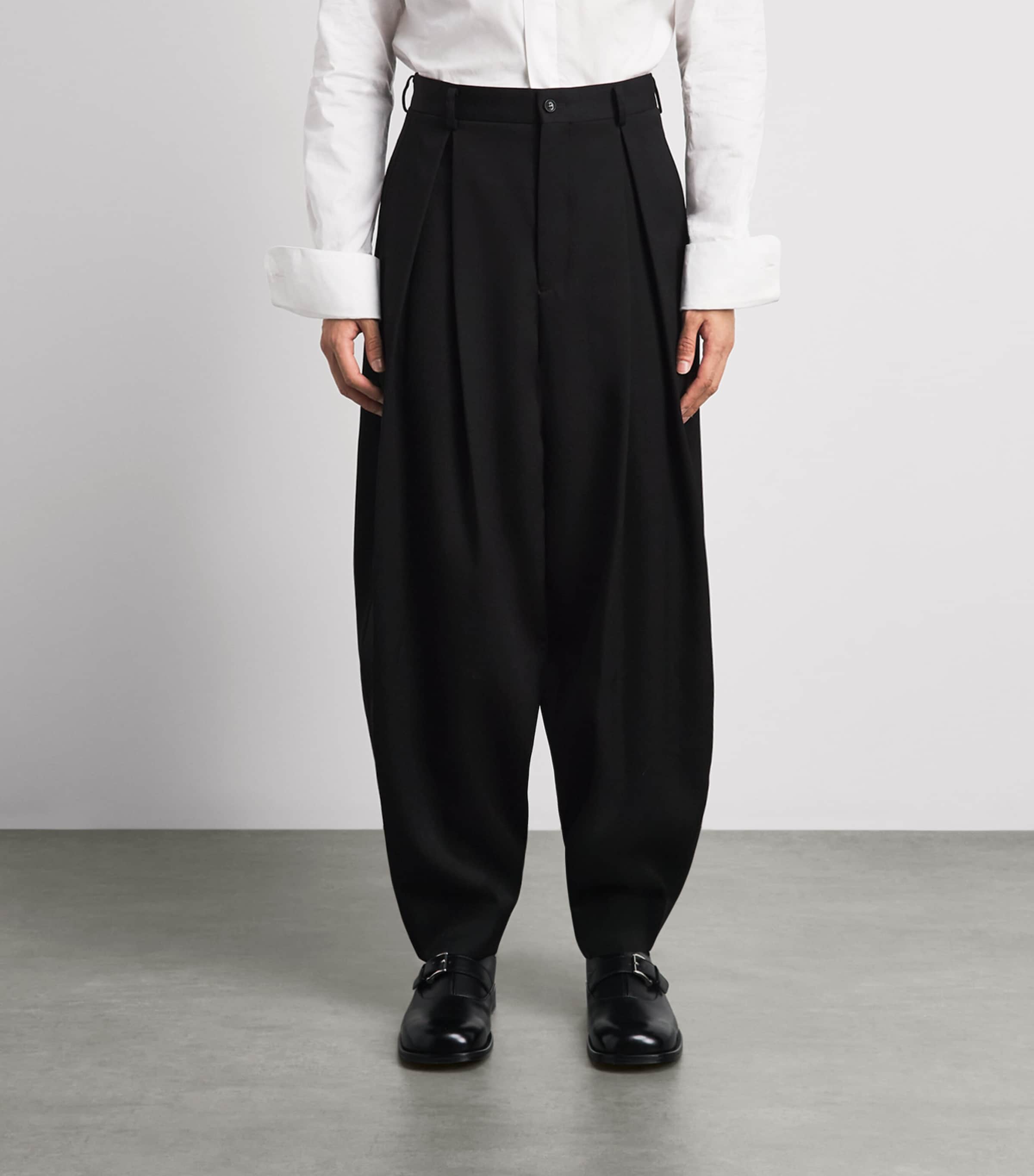 Comme Des Garçons Mens Wool Pleated Trousers Black Image 4