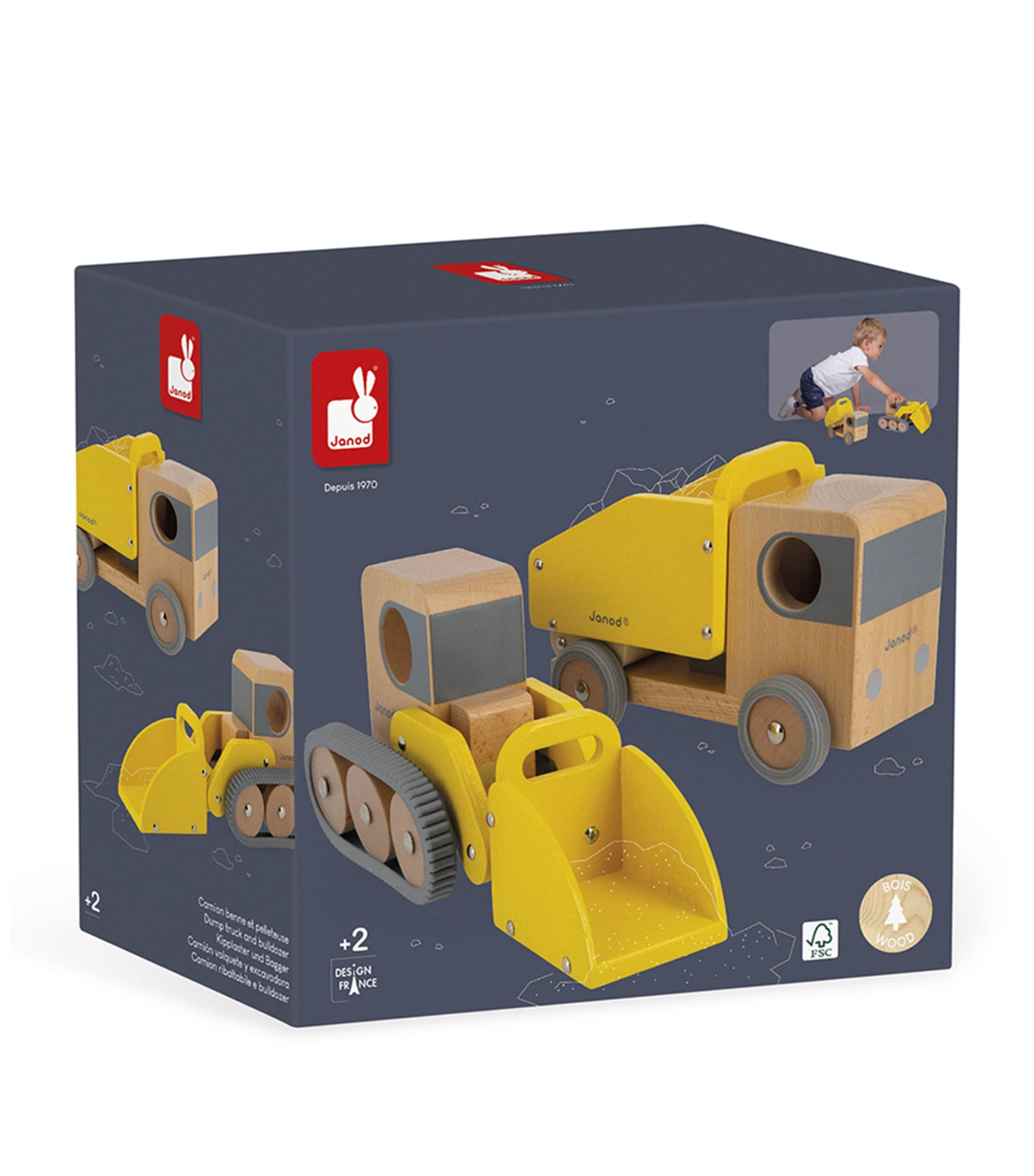 Janod Dump Truck And Bulldozer In Multi