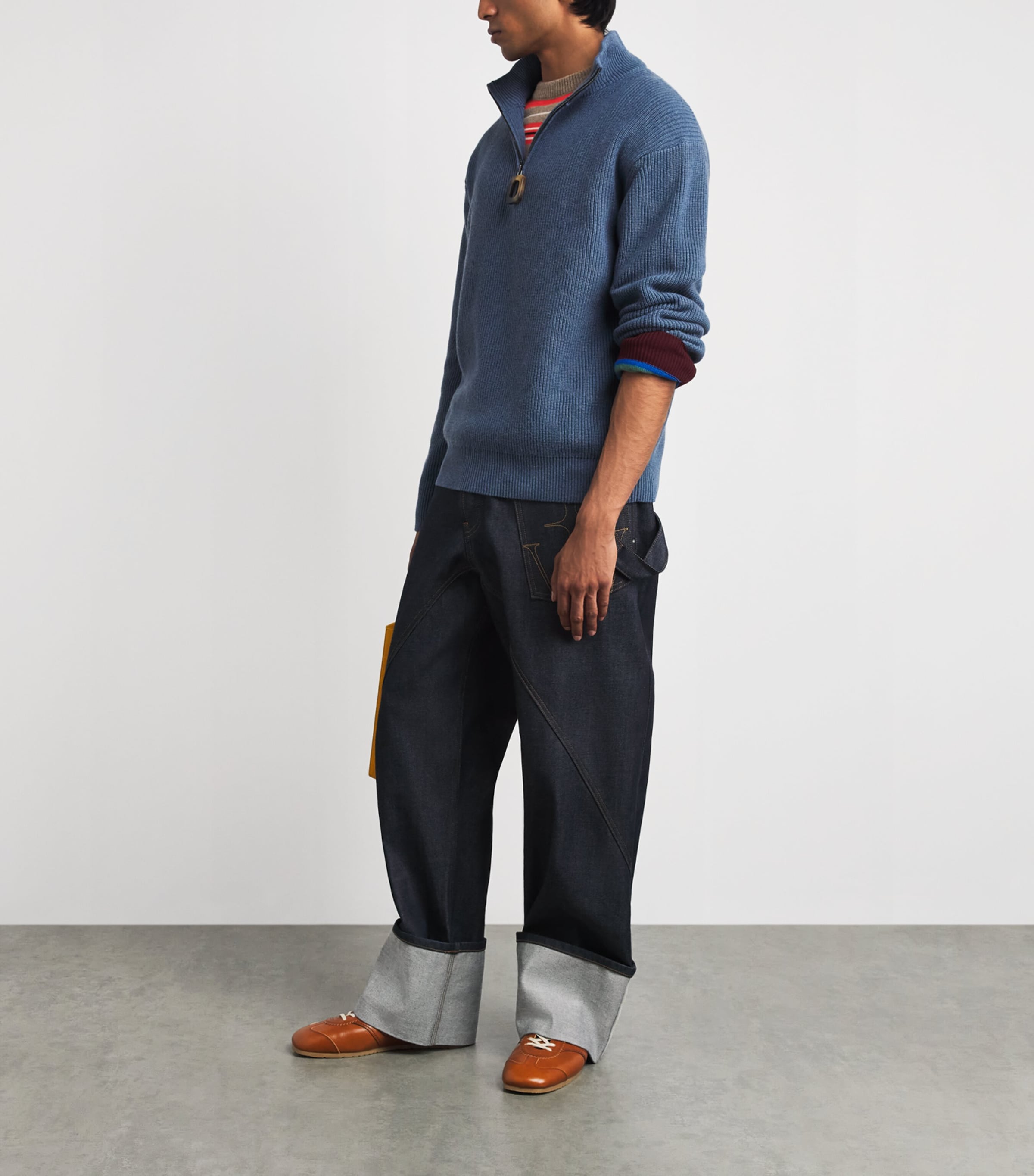 JW Anderson Mens Wool-Cotton Half-Zip Sweater Smoke Blue Image 2