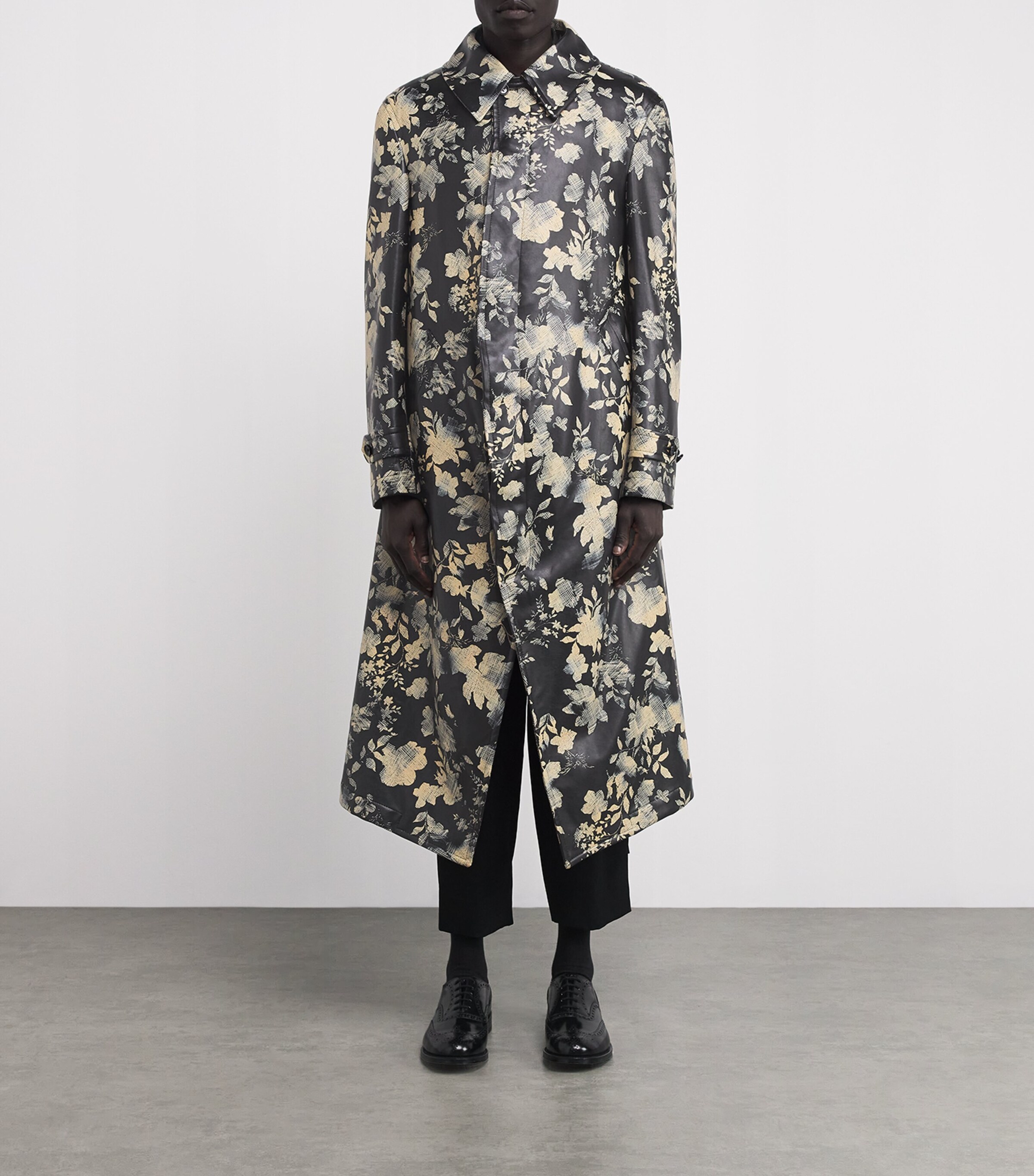 Comme Des Garçons Homme Plus Mens Faux Leather Floral Print Coat Black/ Natural Image 3