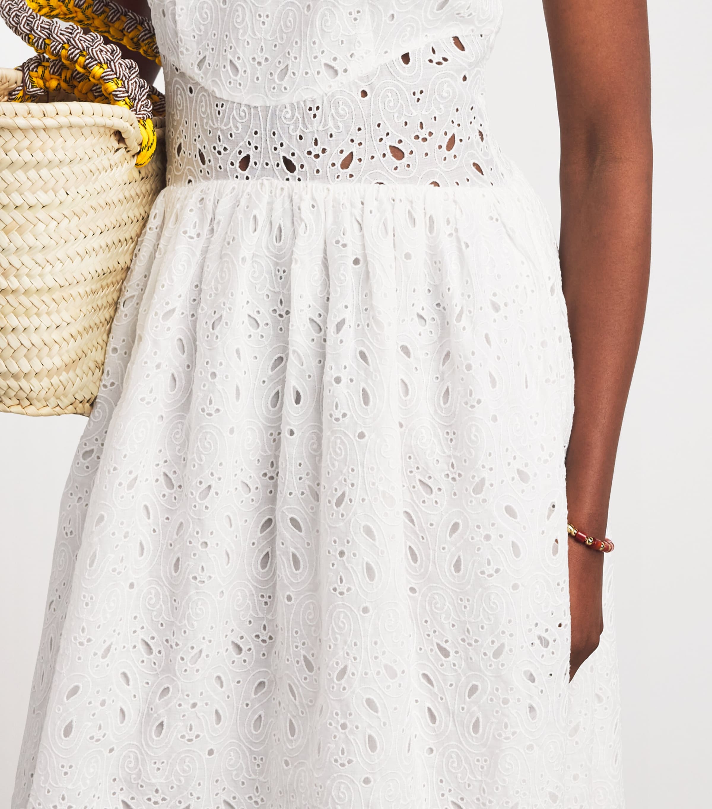 FRAME Womens The Paisley Eyelet Midi Dress White Image 3