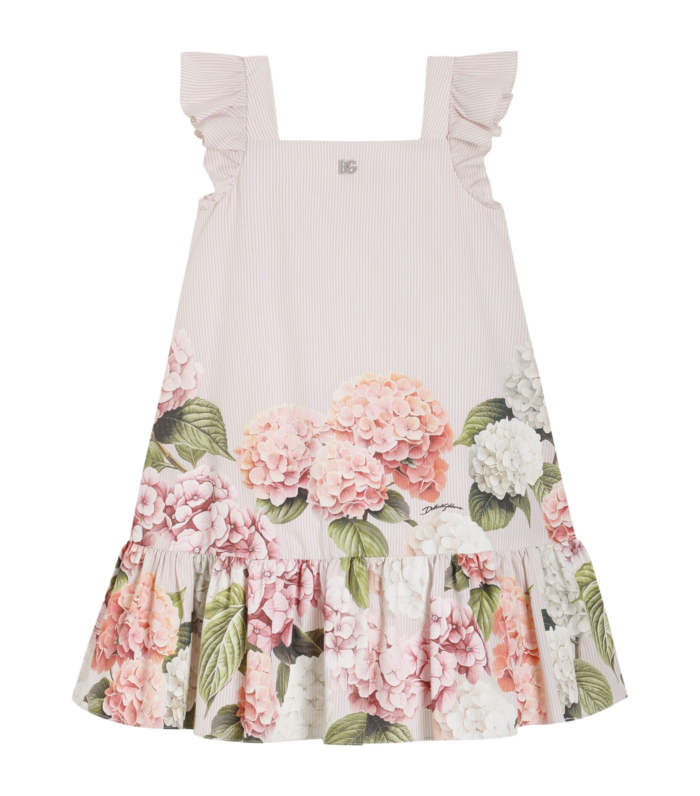 Dolce&Gabbana Kids Cotton Hydrangea Print Dress (8-12+ Years) Ortensie Fdo B Image 1