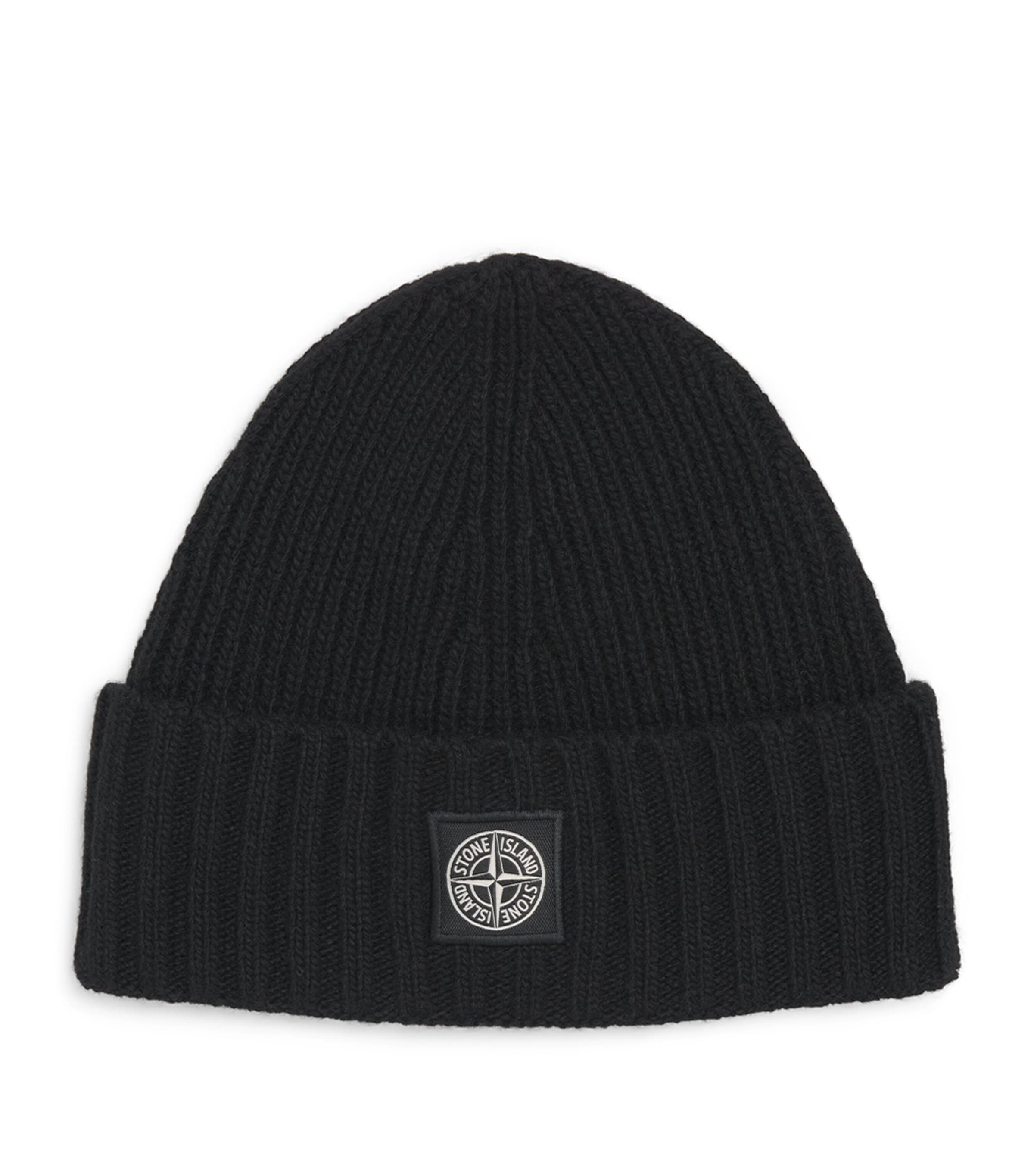Stone Island Junior Wool-Blend Logo Beanie Black Image 1