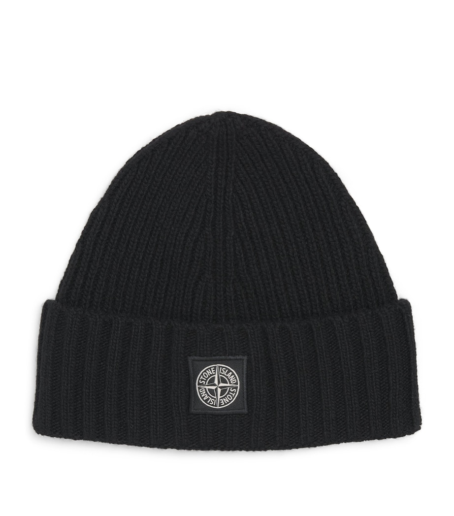 Stone Island Junior Wool-Blend Logo Beanie Black Image 1