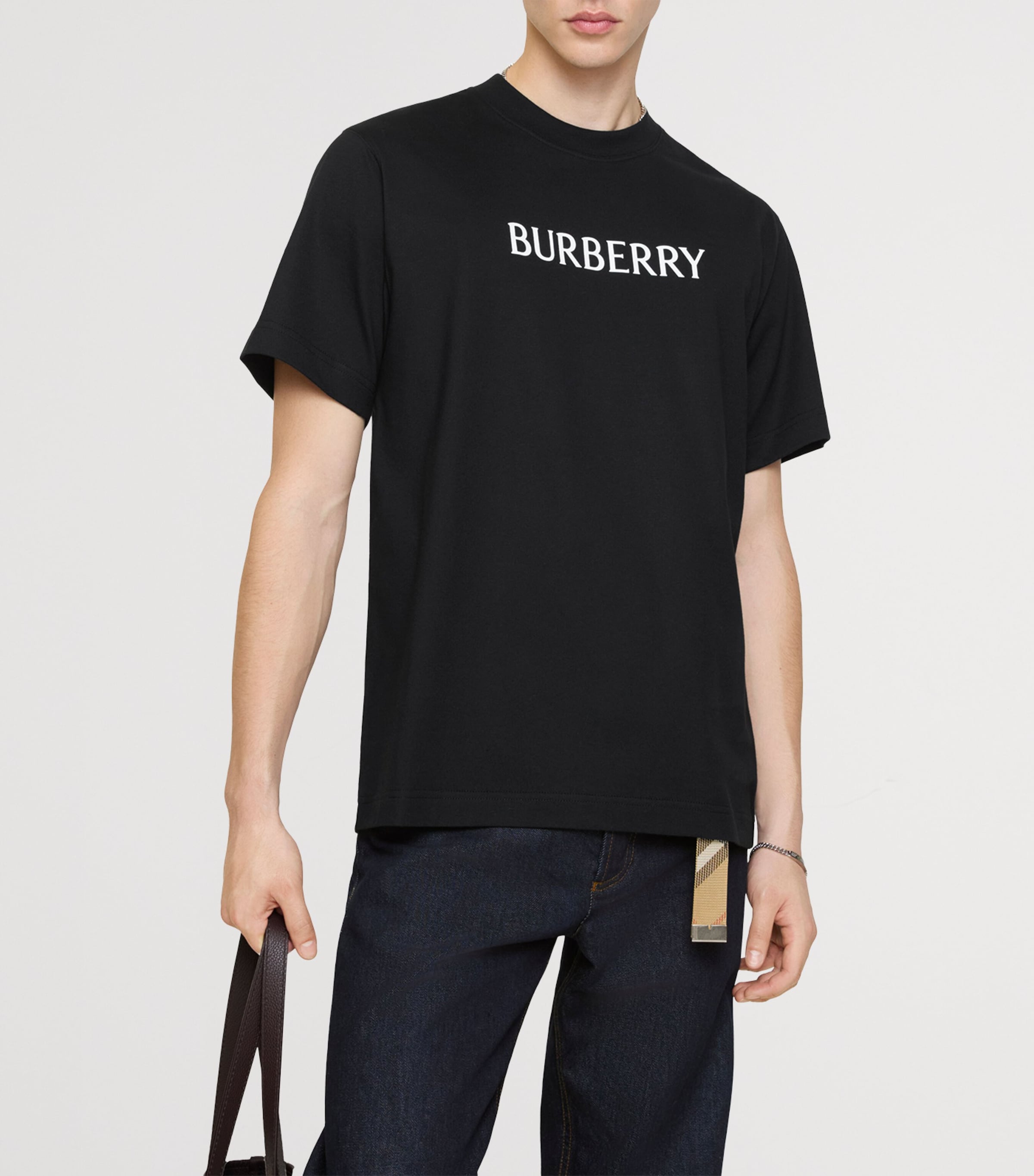 Cotton Logo Slim T-Shirt BLACK Image 2