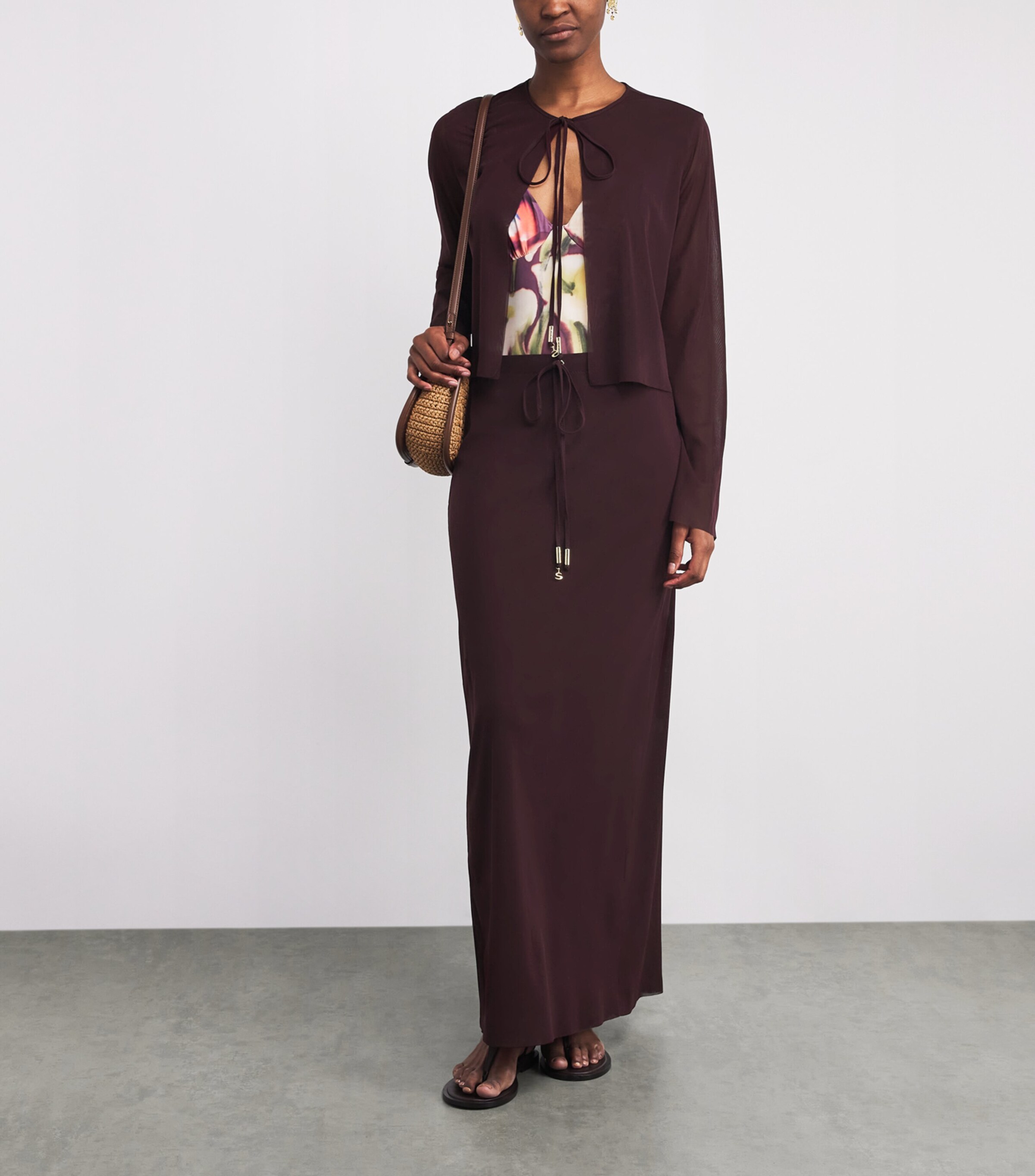 Shan Womens Mesh Tie Cardigan Bordeaux/burgndy Image 2