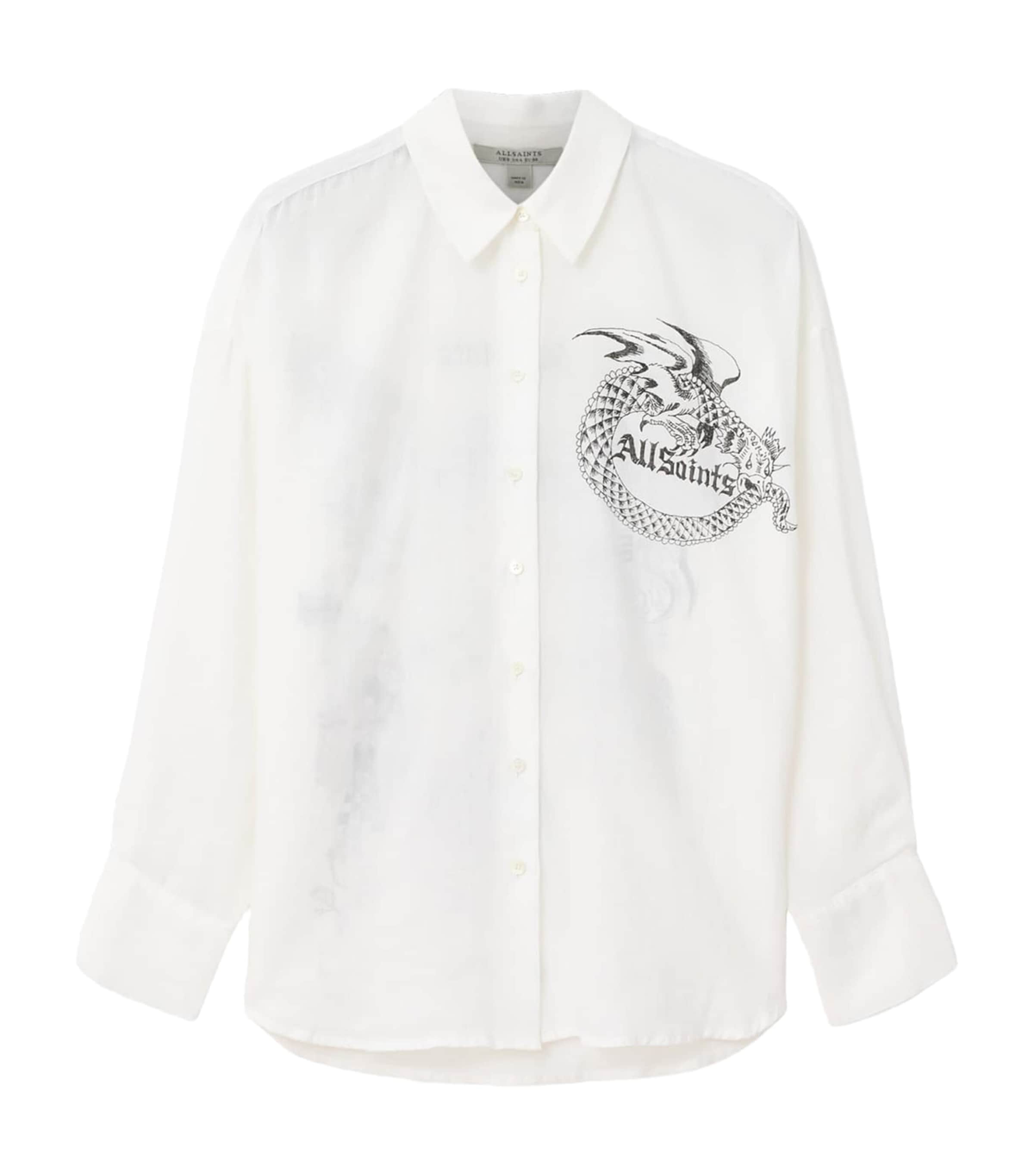 AllSaints Womens Linen Printed Sparrow Shirt White Image 1
